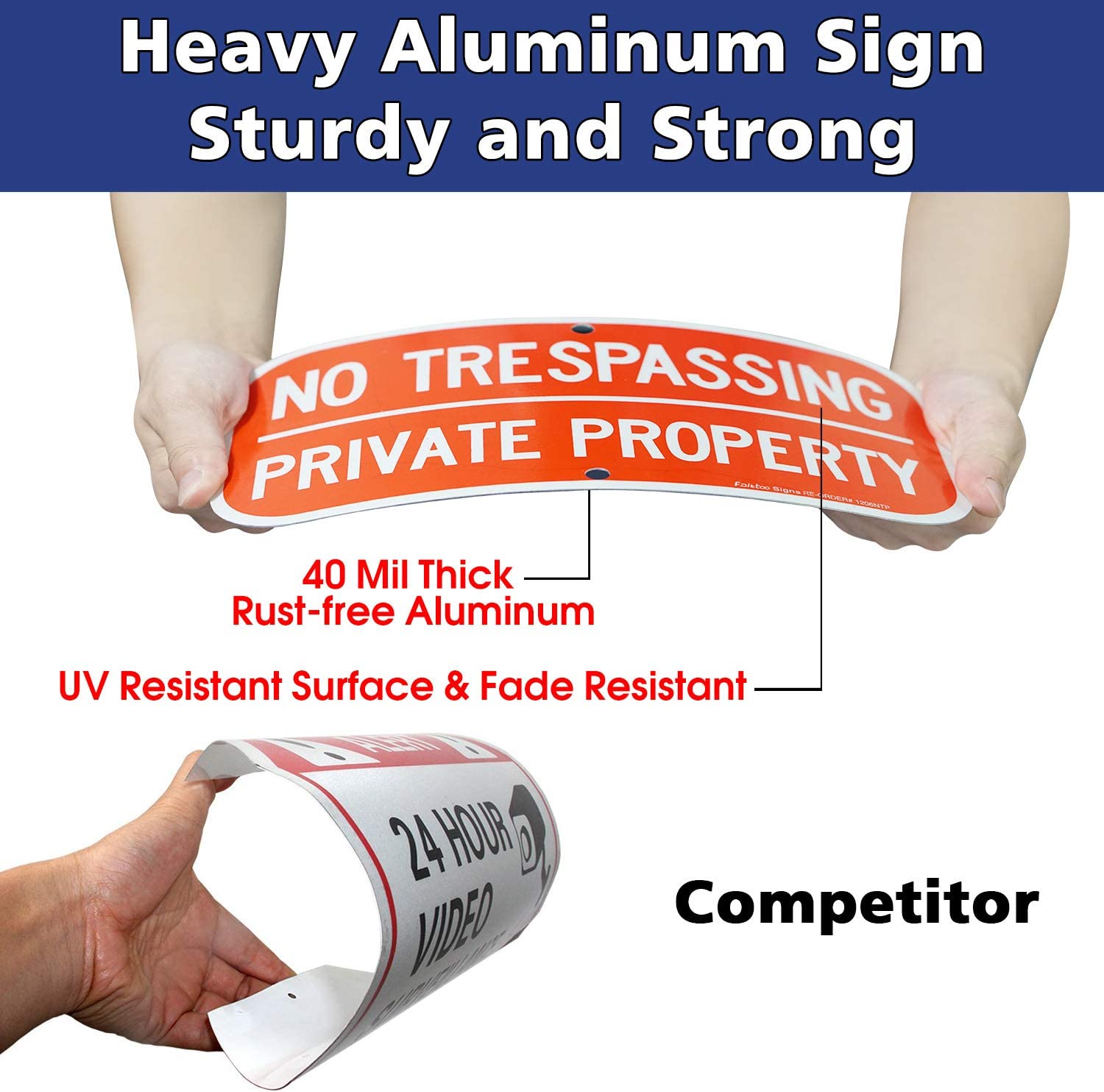 (4 Pack) No Trespassing Sign Private Property Sign, Reflective .40 Rust Free Aluminum 12 x 6 Inches, UV Protected, Weather Resistant, Waterproof, Durable Ink，Easy to Mount