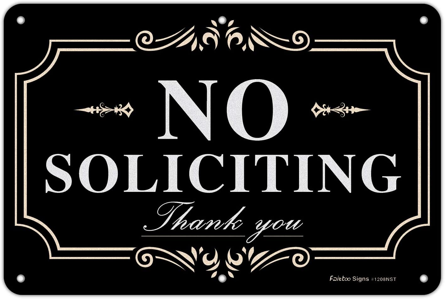 No soliciting Sign for House,Home/Business,12x8 Inch Rust Free Aluminum Metal Sign,Reflective,Fade Resistant,Durable UV and Weather Resistant,Black with White Letters