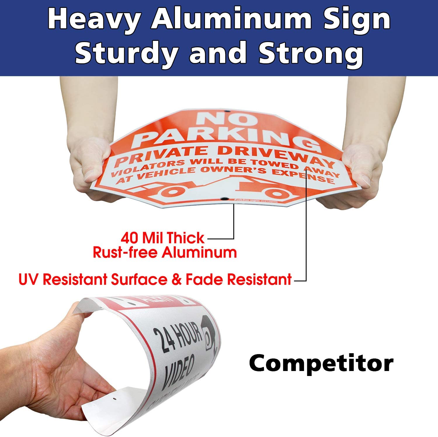 No Parking Sign, Private Driveway Sign Violators Will Be Towed Away at Vehicle Owner's Expense Sign, 12 x 12 Reflective Rust Free Aluminum, Weather Resistant, Durable Ink, Easy to Mount