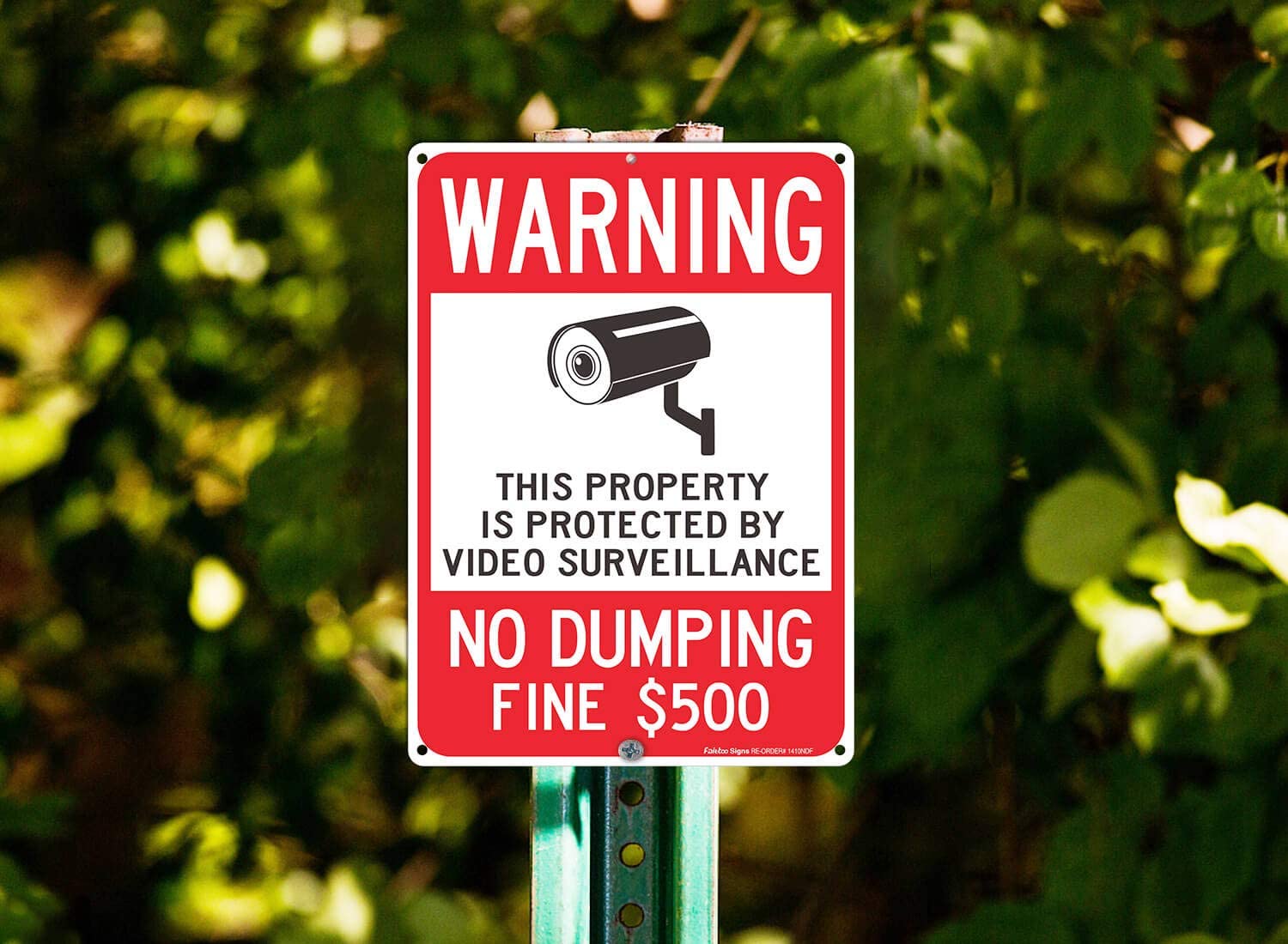 Warning No Dumping, Fine $500, Property Protected by Video Surveillance Sign, 14 x 10 Inches .040 Rust-Free Aluminum , UV Protected, Weather Resistant, Waterproof, Durable Ink, Easy to Mount