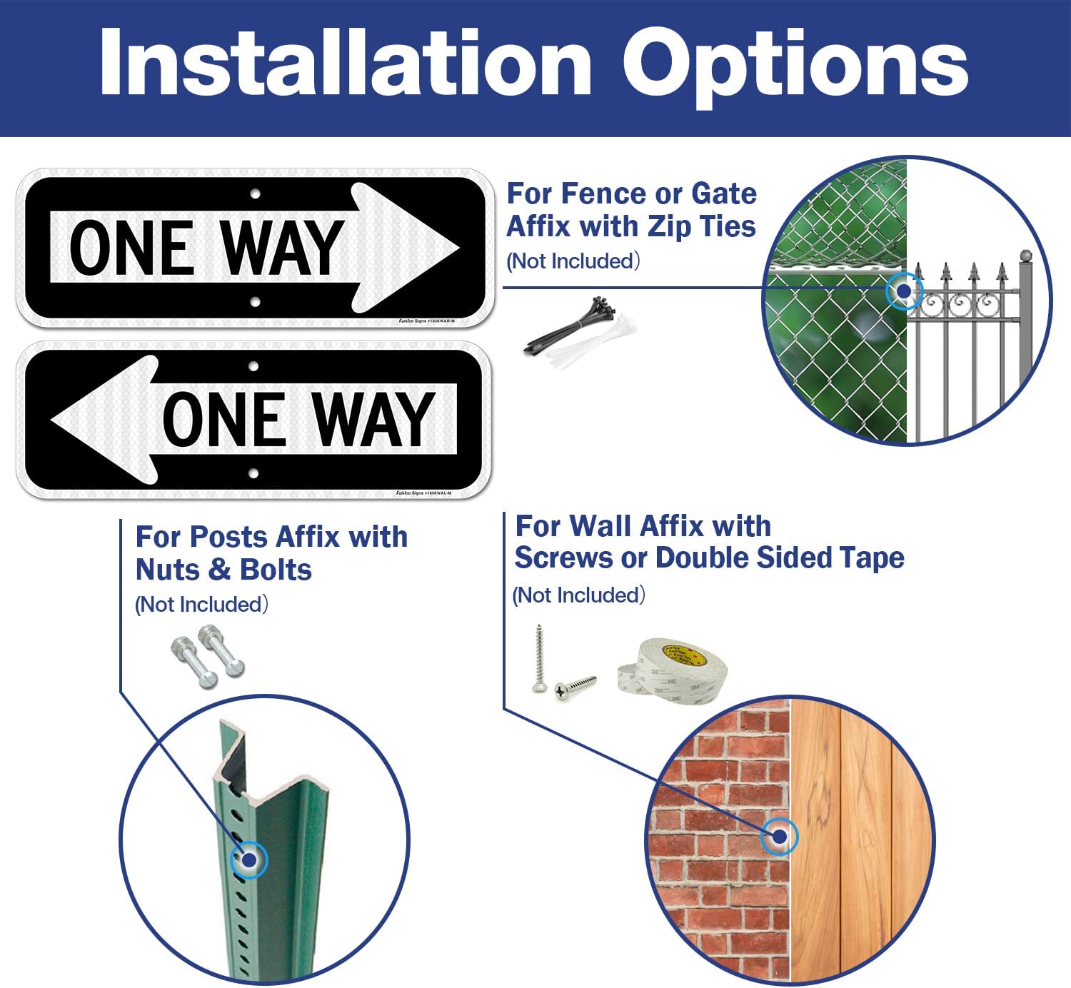 One Way Sign with Left Arrow, 18x6 Inches Engineer Grade Reflective Ru