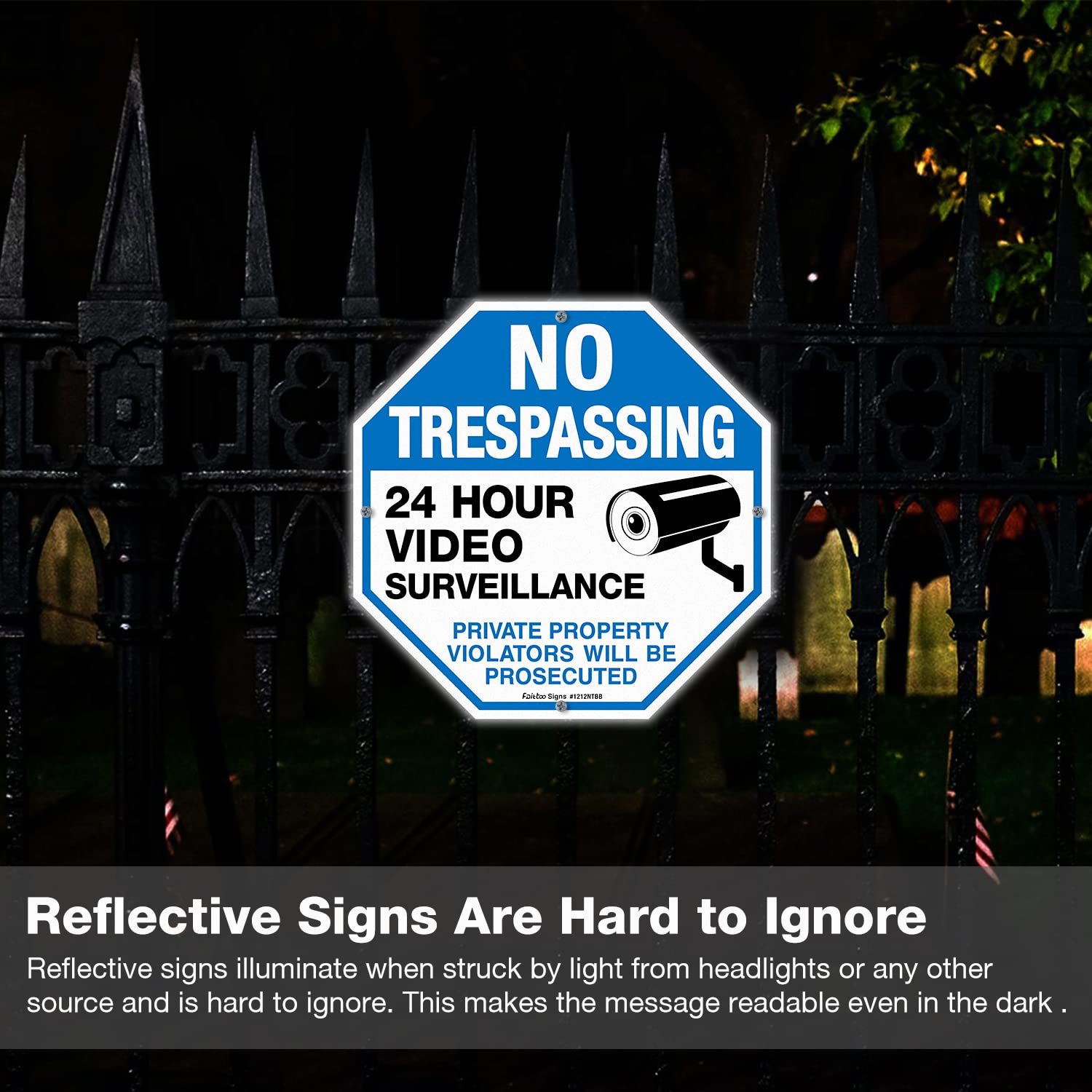 2-Pack No Trespassing Sign Private Property Protected By Video Surveillance Violators Will Be Prosecuted Sign, 12 x 12 Inch Reflective Aluminum, UV Protected, Weather/Fade Resistant, Easy to Install