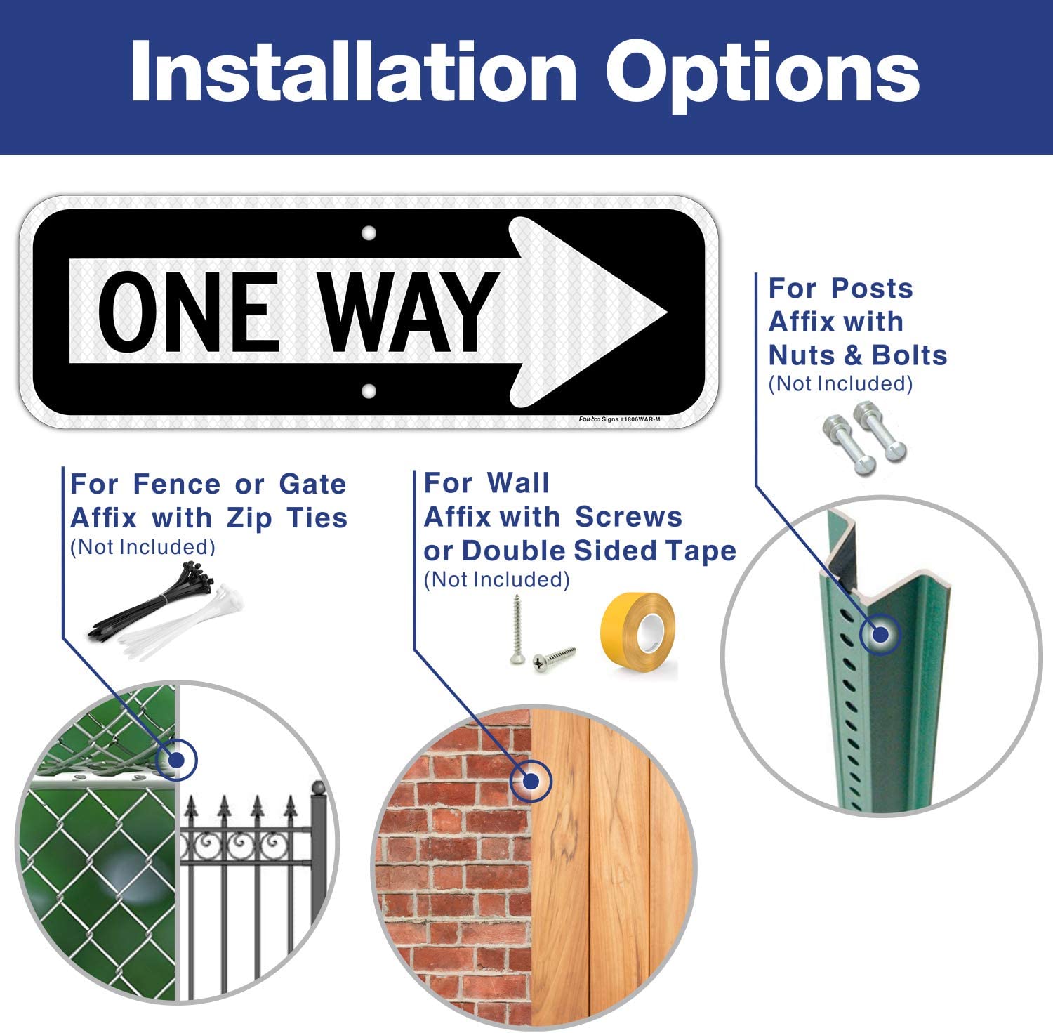 One Way Sign with Left Arrow, 18x6 Inches Engineer Grade Reflective Ru
