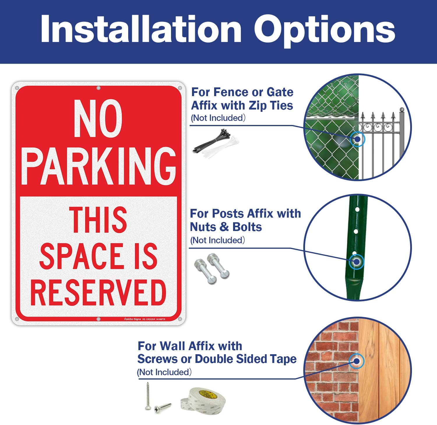Faittoo No Parking This Space Is Reserved Sign, 14 x 10 Inch Reflective Aluminum Sign, UV Protected and Weatherproof, Durable Ink, Easy to Install and Read, Indoor/ Outdoors Use
