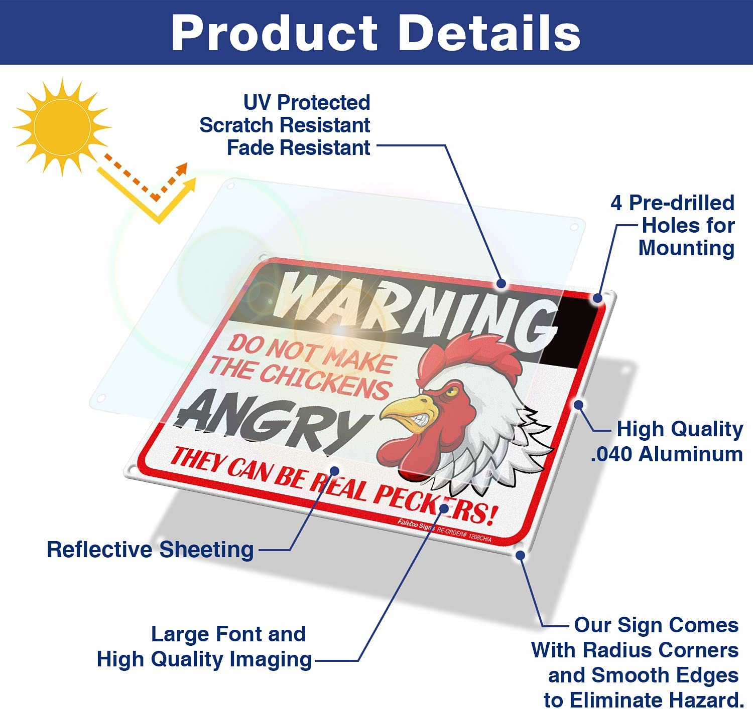 Chicken Sign, Warning Sign Do Not Make The Chickens Angry, Chicken Coop Signs, 8 x 12 Inch Rust Free Aluminum Metal Chicken Decor, Reflective,Weather/Fade Resistant, Easy Mounting, Indoor/Outdoor Use