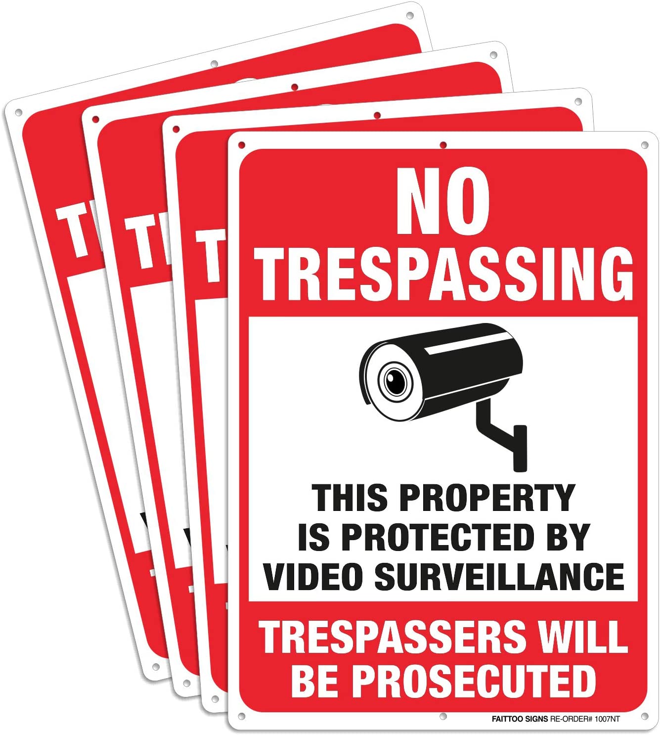 (4 Pack) Video Surveillance Signs, No Trespassing Violators Will Be Prosecuted Metal Reflective Warning Sign, 10 x 7 Inches0.40 Aluminum Indoor Or Outdoor Use for Home Business CCTV Security Camera