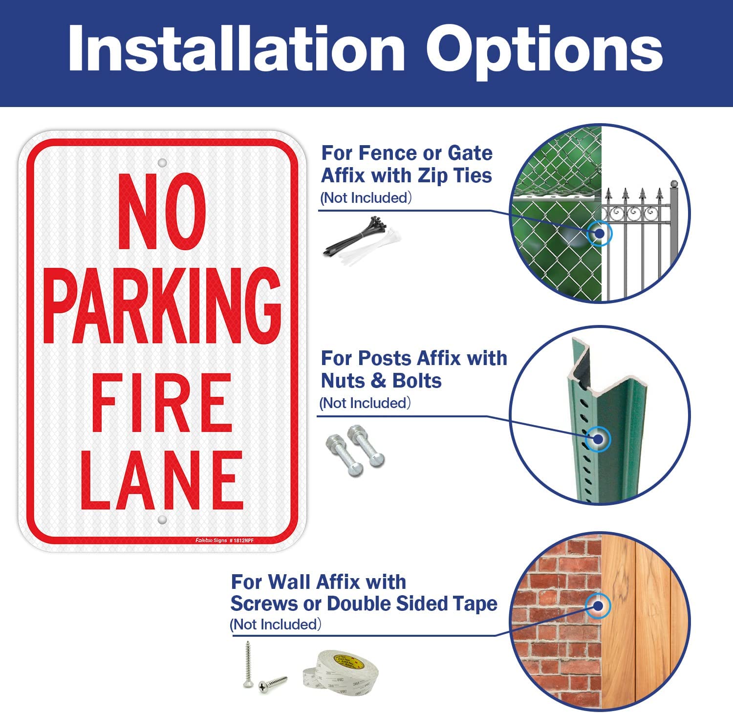 Faittoo No Parking Fire Lane Sign, 18 x 12 Inches Engineer Grade Reflective Sheeting Rust Free Aluminum, UV Protected, Weather/Fade Resistant, Easy to Install and Read, Indoor/ Outdoors Use