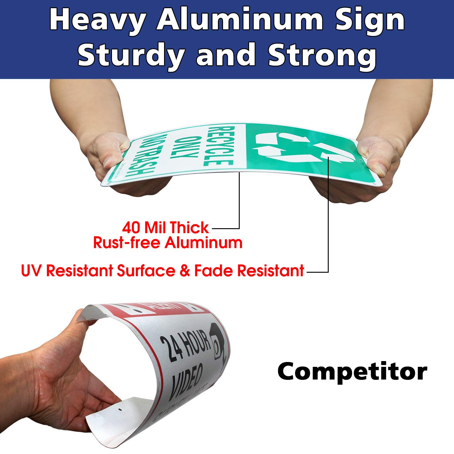 Recycle Only No Trash Sign, Recycling Sign, 2 Pack, 10" x 7" Rust Free .40 Aluminum, UV Protected, Weather Resistant, Waterproof, Durable Ink，Easy to Mount, Indoor/Outdoor Use