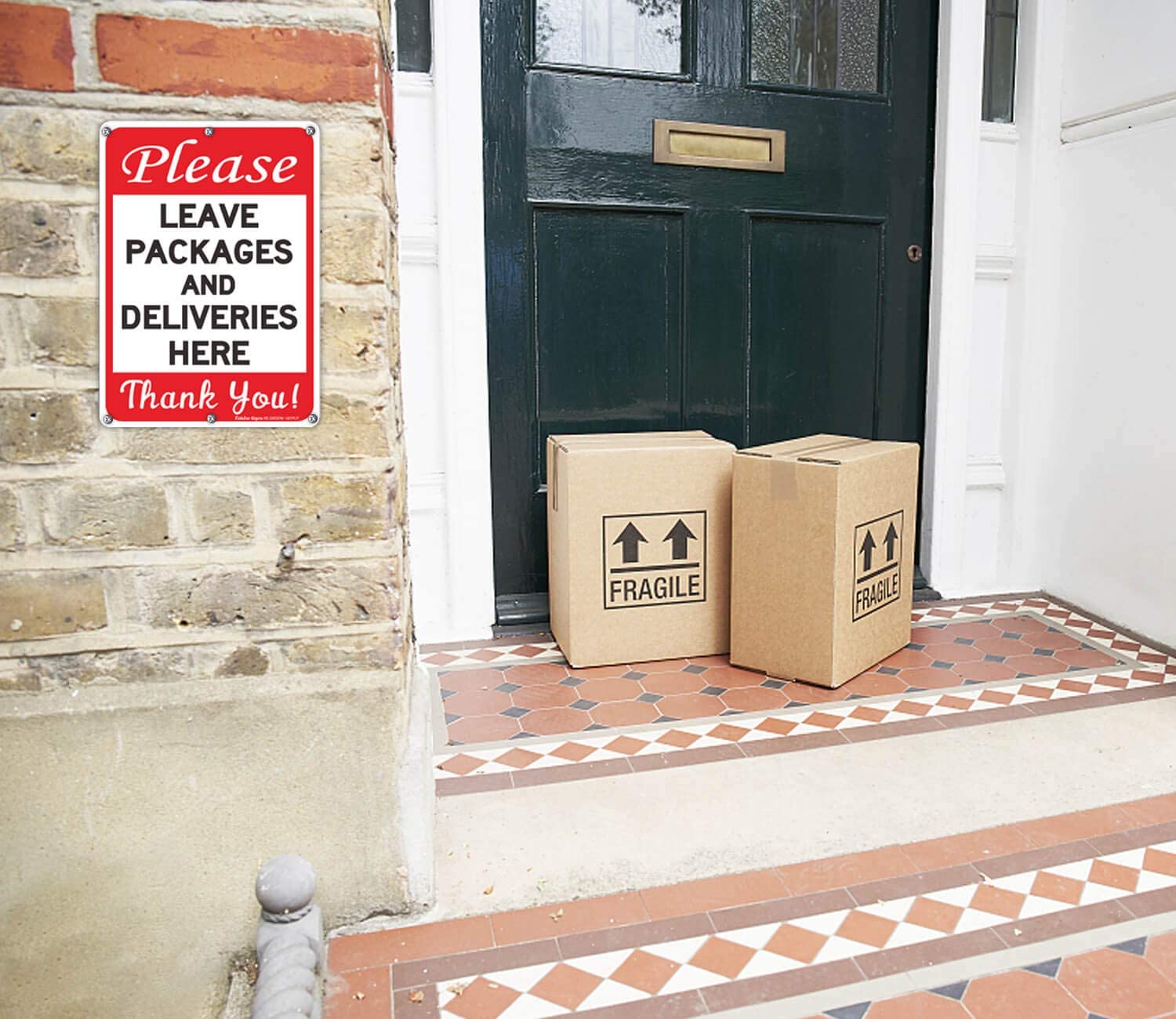 Faittoo Please Leave Packages and Deliveries Here Sign, Reflective Aluminum Sign, UV Protected and Weatherproof, Durable Ink, Easy to Install and Read, Indoor/ Outdoors Use