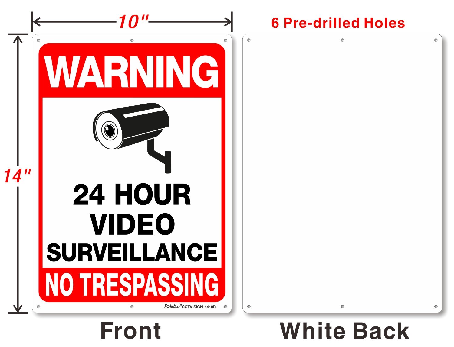 Video Surveillance Sign, No Trespassing Sign, Metal Reflective Warning Sign, 4 Pack, 14x10 Inches .040 Aluminum, Indoor or Outdoor Use for Home Business CCTV Security Camera,UV Protected &amp; Waterproof
