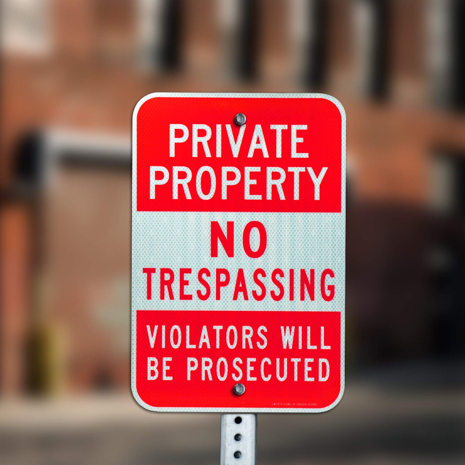 (4 Pack) Private Property No Trespassing Sign, Violators Will Be Prosecuted, 18 x 12 Engineer Grade Reflective Sheeting Rust Free Aluminum, Weather Resistant, Waterproof, Durable Ink, Easy to Mount