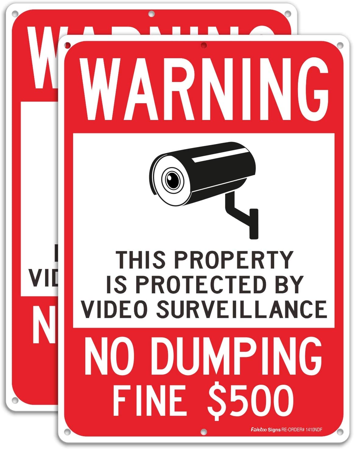 Warning No Dumping, Fine $500, Property Protected by Video Surveillance Sign, 14 x 10 Inches .040 Rust-Free Aluminum , UV Protected, Weather Resistant, Waterproof, Durable Ink, Easy to Mount
