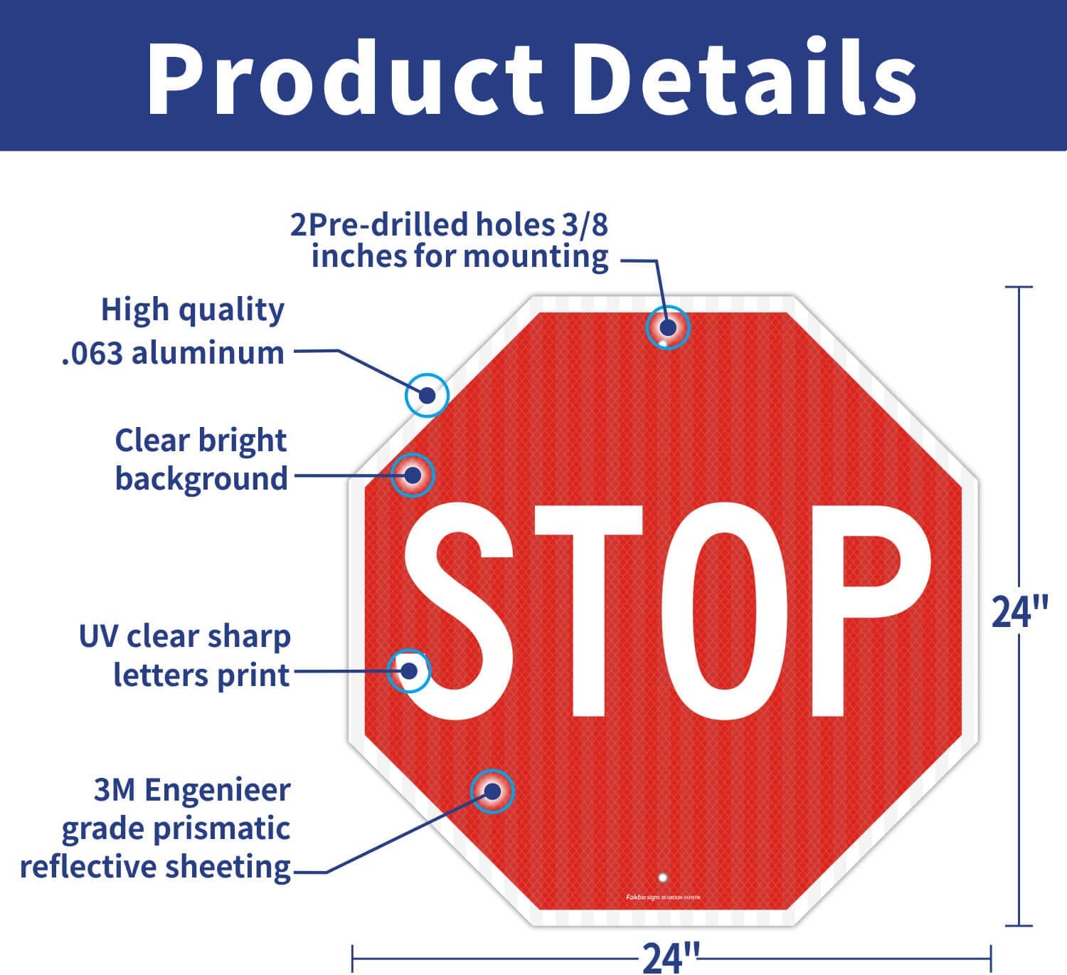 Stop Signs, 18 x 18 Inches Octagon Engineer Grade Reflective Sheeting Street Slow Warning Signs, Rust Free Aluminum, Reflective, UV Protected and Waterproof, Weather Resistant, Durable Ink