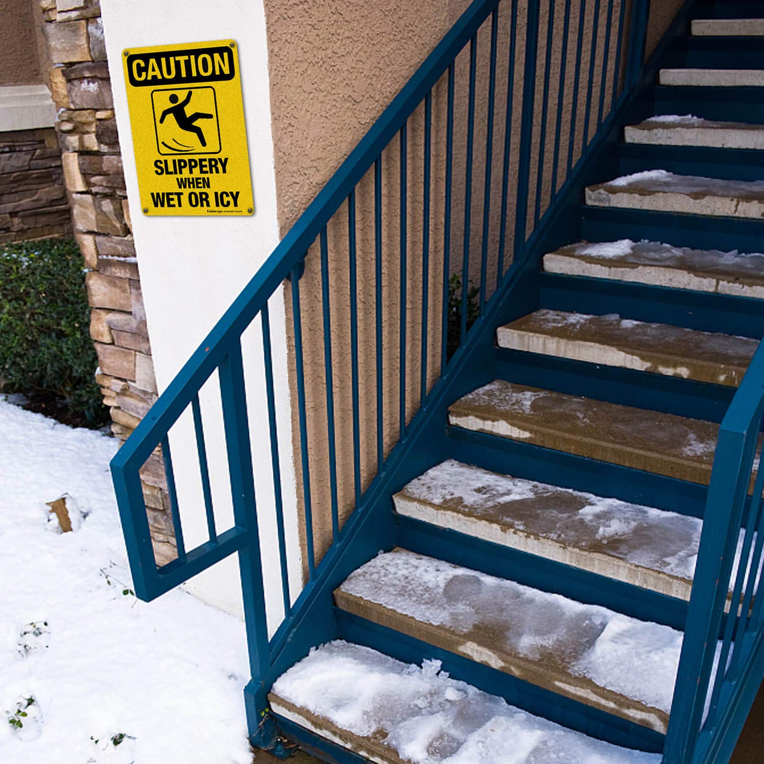 Caution Sign, Slippery When Wet or Icy Sign, (2 Pack) 10 x 7 Inches 0.40 Reflective Aluminum, UV Protected, Weather Resistant, Durable Ink, Easy to Mount