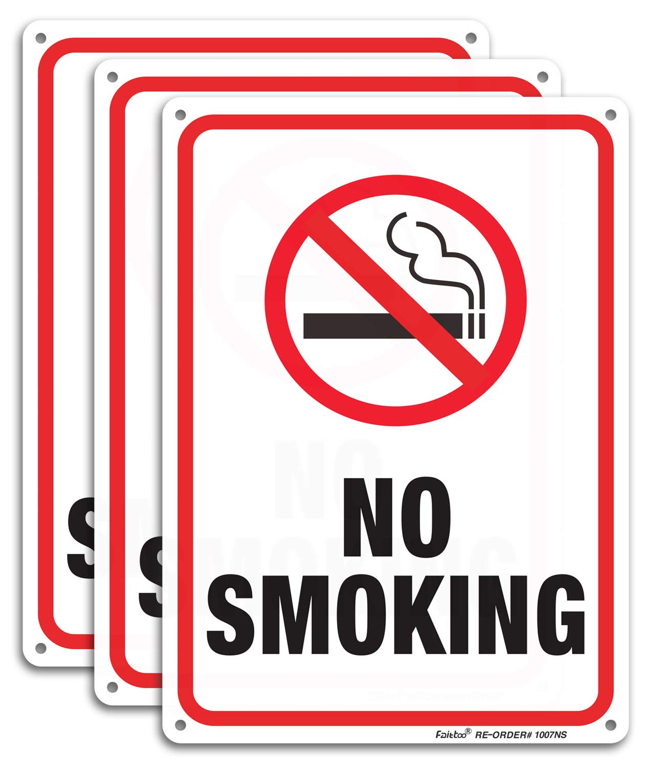 No Smoking Sign,3 Pack No Smoking Metal Reflective Signs - 10 x 7 Inch