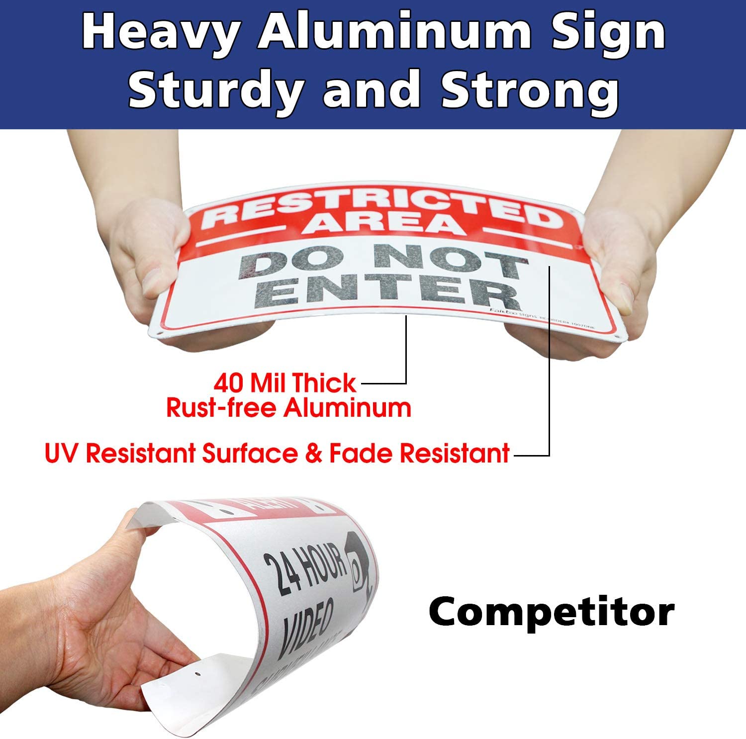 Restricted Area Sign, Do Not Enter Signs Metal, 4 Pack, 10 x 7 inch .40 Rust Free Aluminum, UV Protected, Weather Resistant, Waterproof, Durable Ink, Easy to install