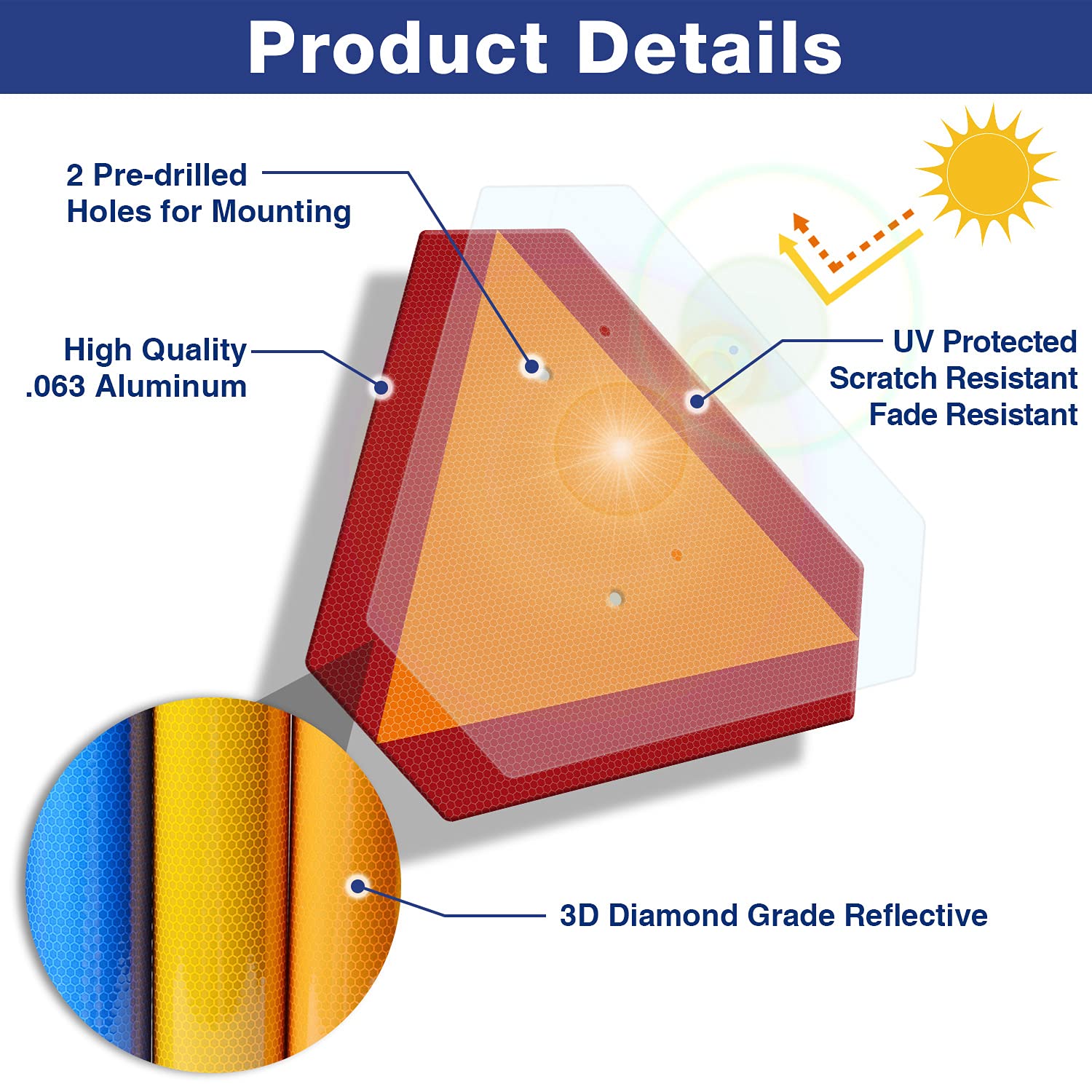 Slow Moving Vehicle Sign Triangle Sign with Reflector, Farm Triangle Safety Sign, SMV Sign, 14 x16 Engineering Grade Reflective Aluminum Golf Cart Accessories, Up to 7 Years Outdoor (Orange)