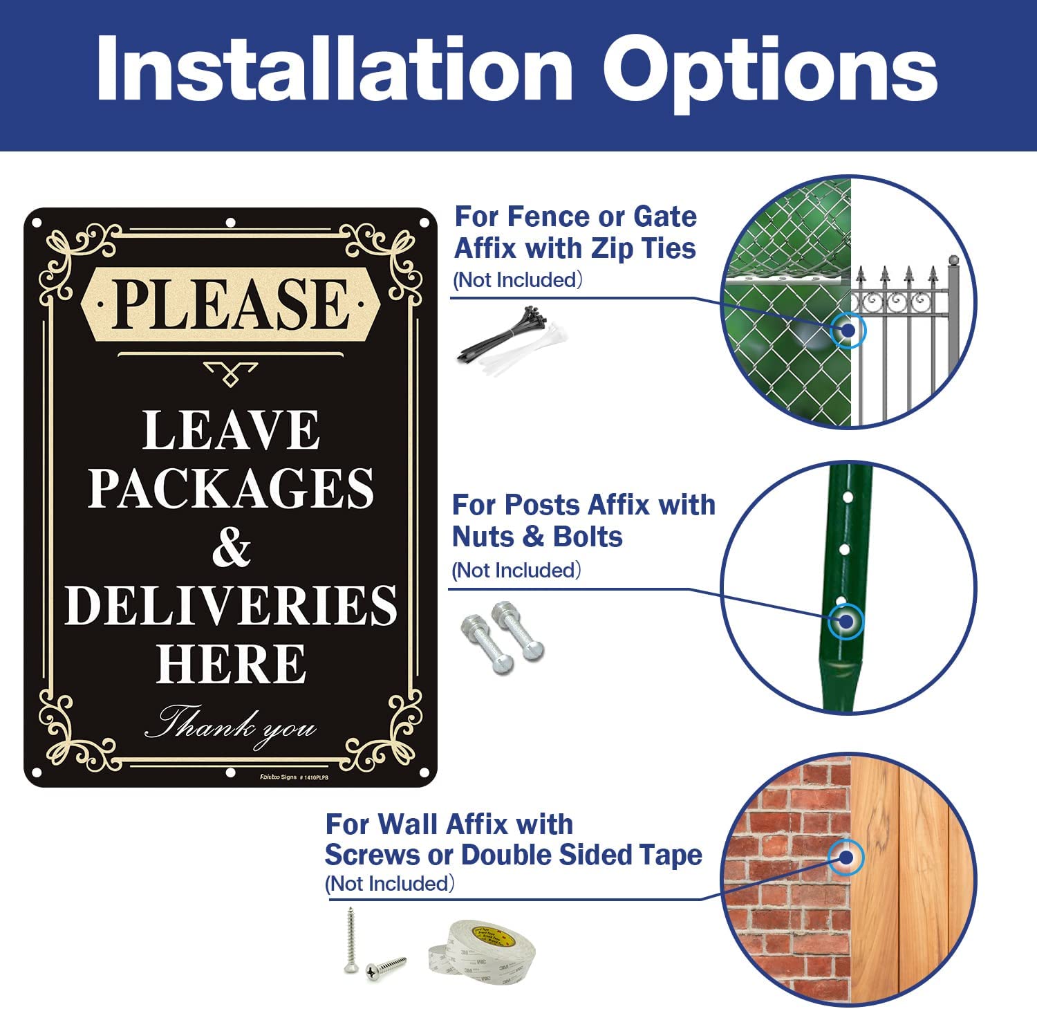 Faittoo Please Leave Packages and Deliveries Here Sign, Reflective Aluminum Sign, UV Protected and Weatherproof, Durable Ink, Easy to Install and Read, Indoor/ Outdoors Use