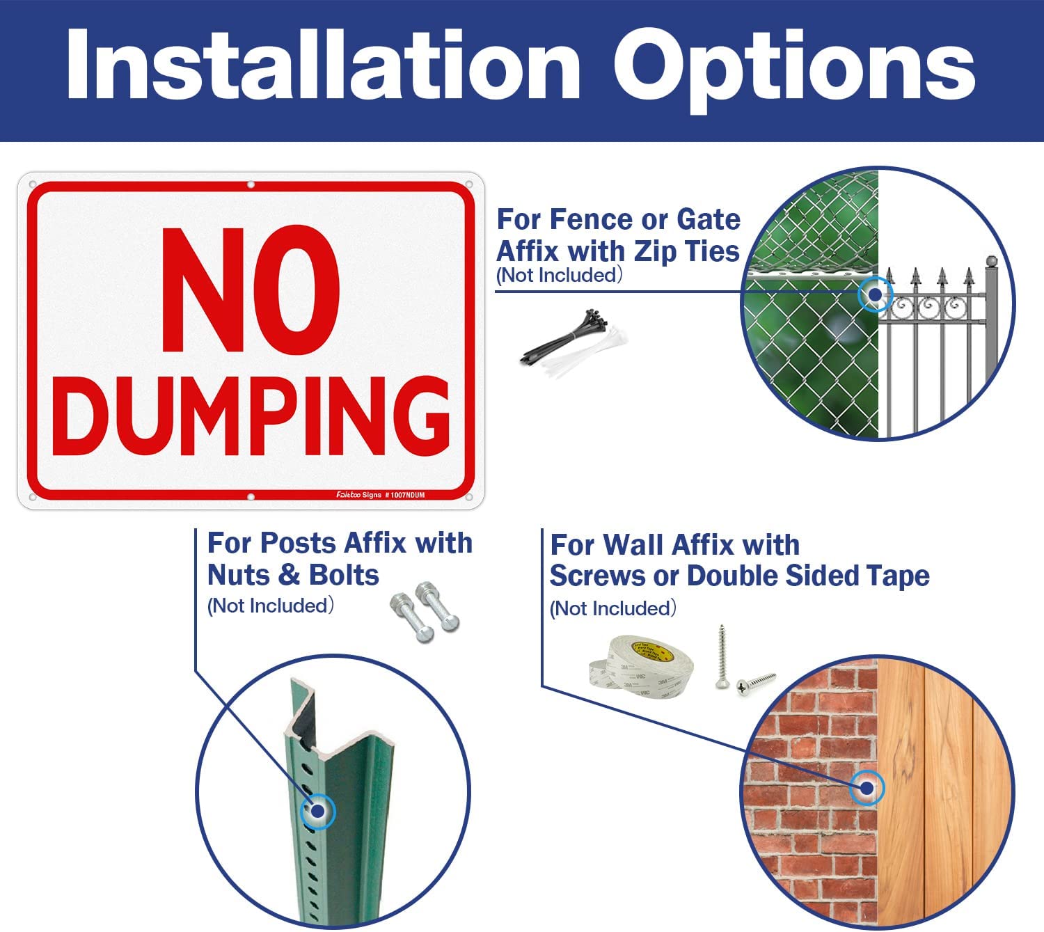 Faittoo No Dumping Sign, 2-Pack 10 x 7 Inch Reflective Rust Free Aluminum, UV Protected, Weather/Fade Resistant, Easy to Install and Read, Indoor/ Outdoors Use