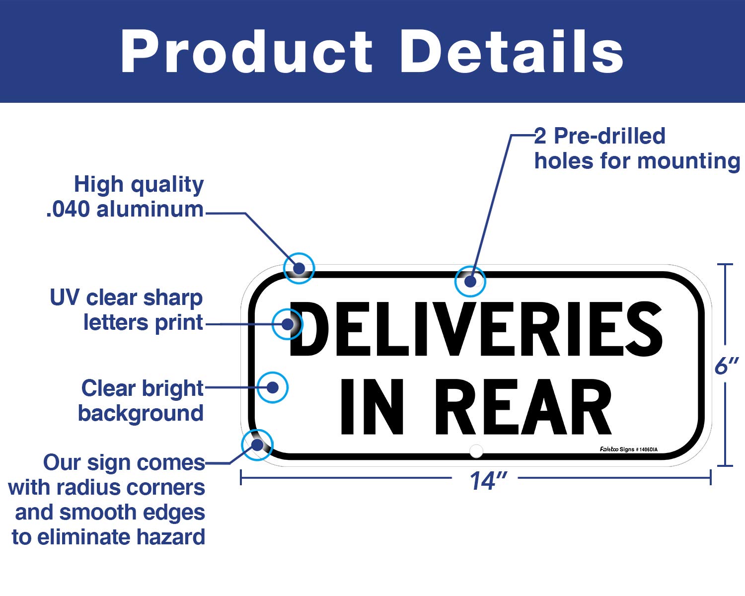 Deliveries in Rear Sign,14x6 Inches Rectangle Rust Free Aluminum Metal Sign,Weather/Fade Resistant,Easy to Mount, Black on White,Indoor/Outdoor Use
