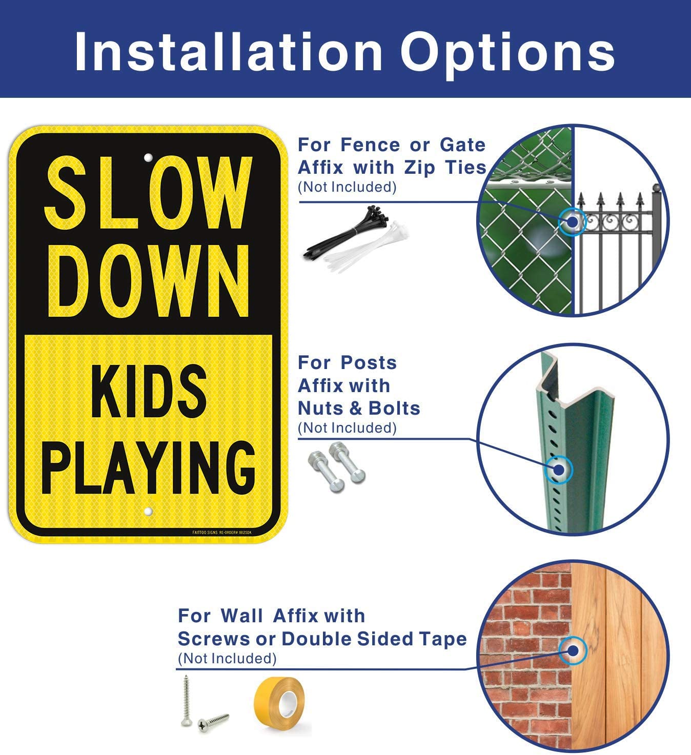 Slow Down Kids Playing Signs, Slow Down Children Playing Sign, 18 x 12 Engineer Grade Reflective Sheeting Rust Free Aluminum, Weather Resistant, Waterproof, Durable Ink, Easy To Mount