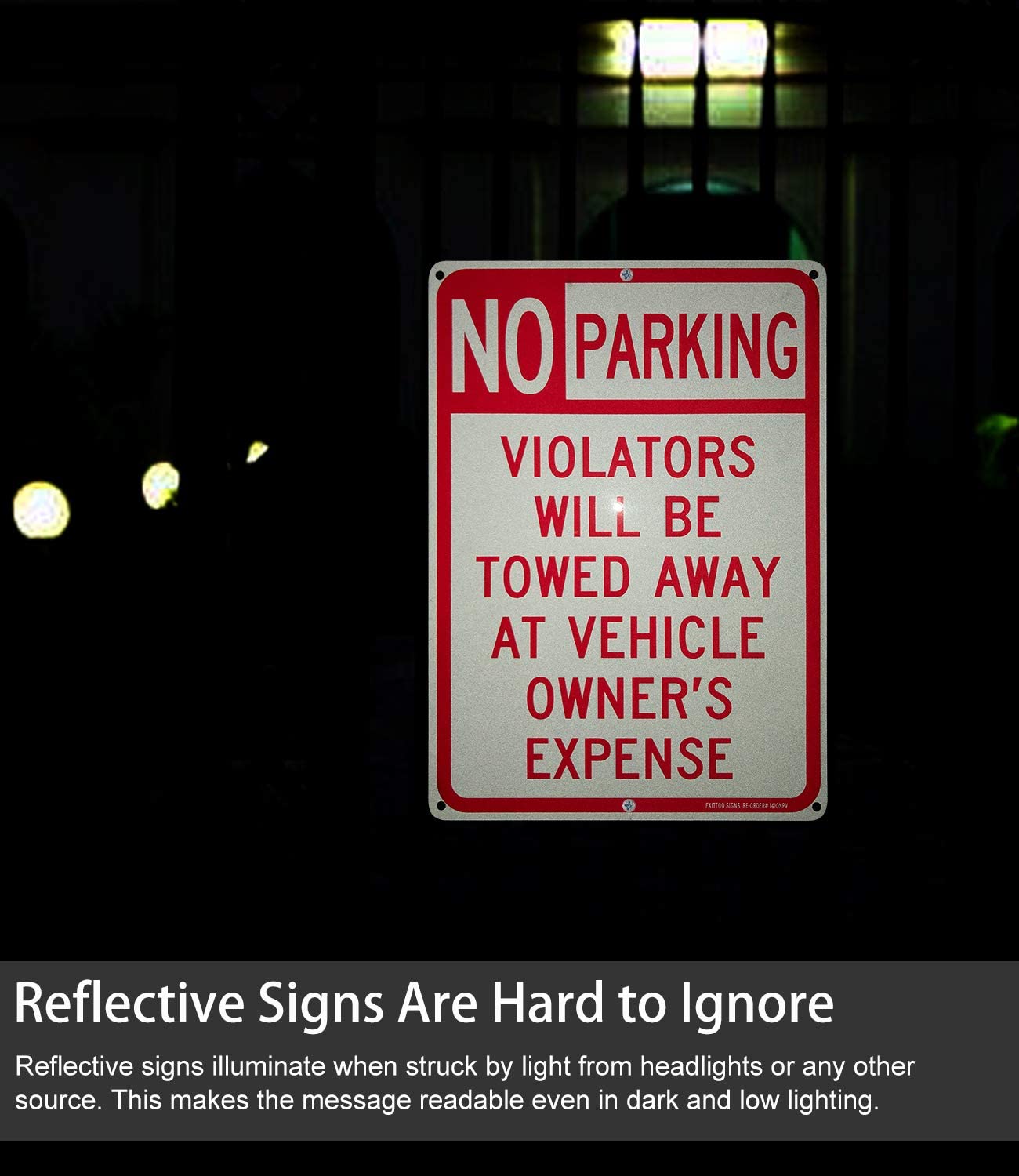 No Parking Without Property Owner's Permission Sign, Violators Will Be Towed at Vehicle Owner's Expense  14 x 10 Inches .40 Rust Free Aluminum Reflective Sign, UV Protected,Weather Resistant