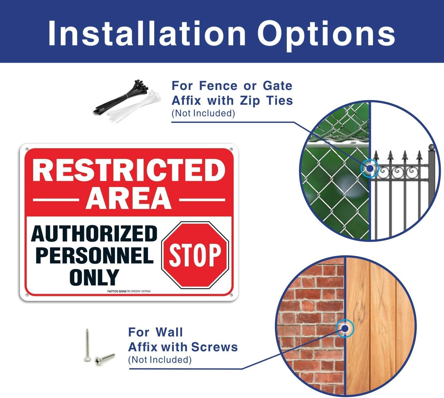 (6 Pack) Restricted Area Sign Authorized Personnel Only, Do Not Enter Sign, 10 x 7 Inches .40 Rust Free Aluminum, UV Protected, Weather Resistant, Waterproof, Durable Ink，Easy to Mount