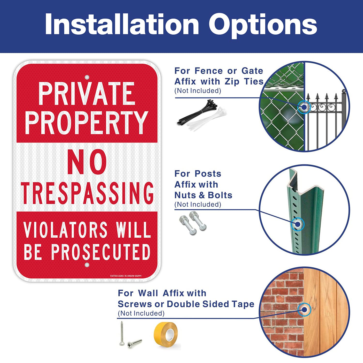 Private Property No Trespassing Sign, Violators Will Be Prosecuted , 18 x 12 Inches Engineer Grade Reflective Sheeting Rust Free Aluminum, Weather Resistant, Waterproof, Durable Ink, Easy to Mount