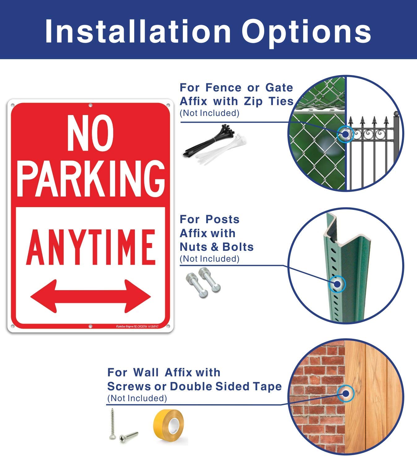 No Parking Anytime Sign with Arrows, No Parking Sign, Reflective .40 Rust Free Aluminum 14 x 10 Inches, UV Protected, Weather Resistant, Waterproof, Durable Ink, Easy to Mount
