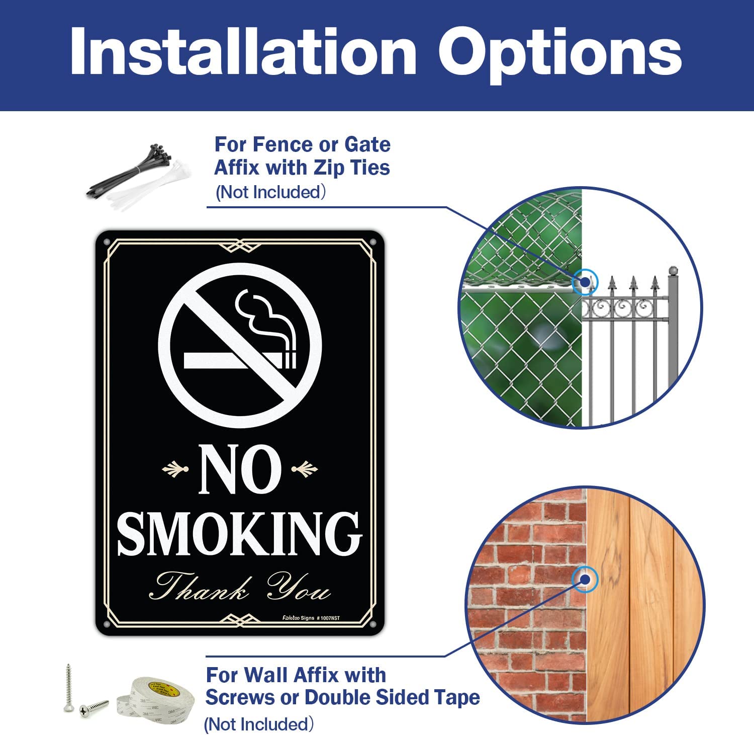 Faittoo No Smoking Sign, 2-Pack 10 x 7 Inch Reflective Rust Free Alumi