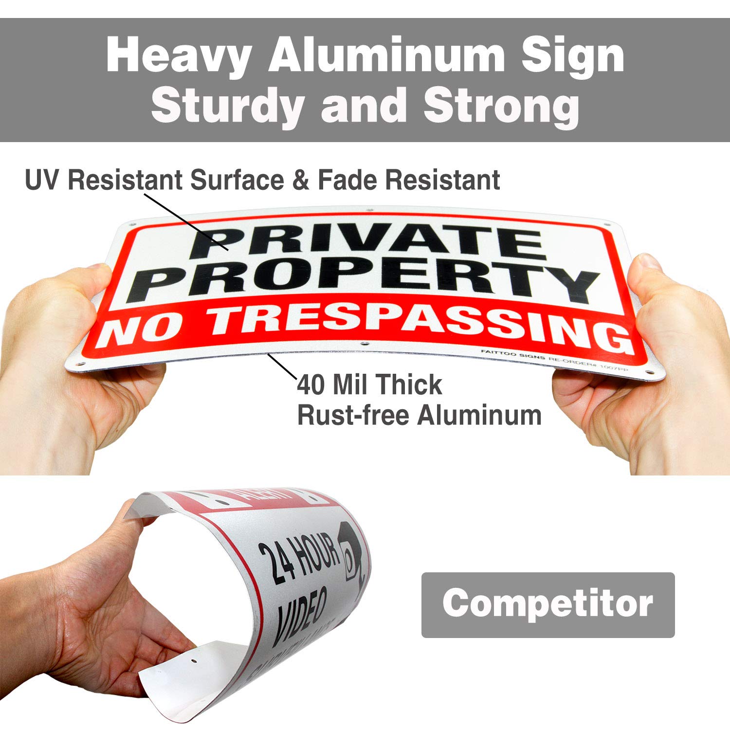 Private Property No Trespassing Metal Sign (4 Pack), 10 x 7 Inches Rust Free .040 Aluminum Sign – Reflective – Weatherproof - Easy to Mount - Indoor / Outdoor Use