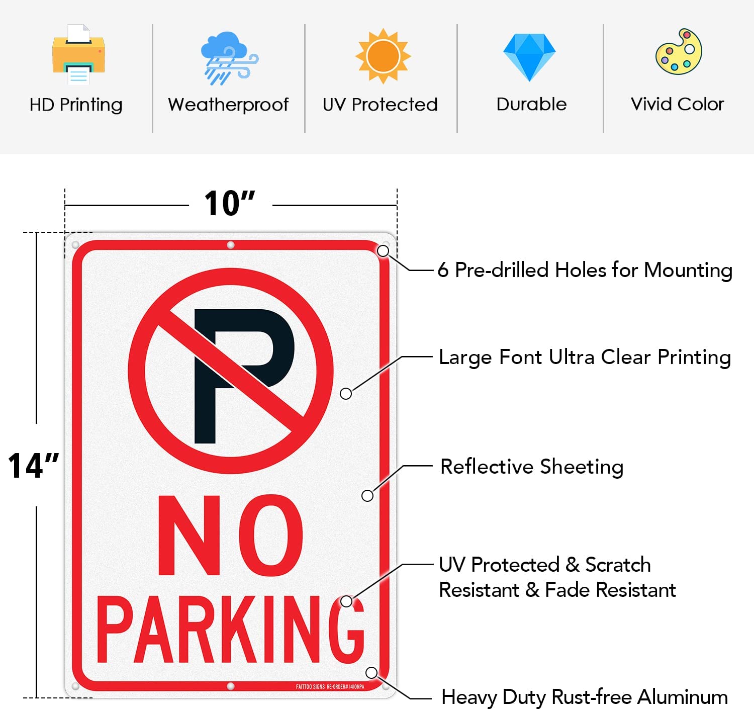 No Parking Sign With Symbol Sign, 14 x 10 Inches Reflective .40 Rust Free Aluminum, UV Protected, Weather Resistant, Waterproof, Durable Ink, Easy To Mount