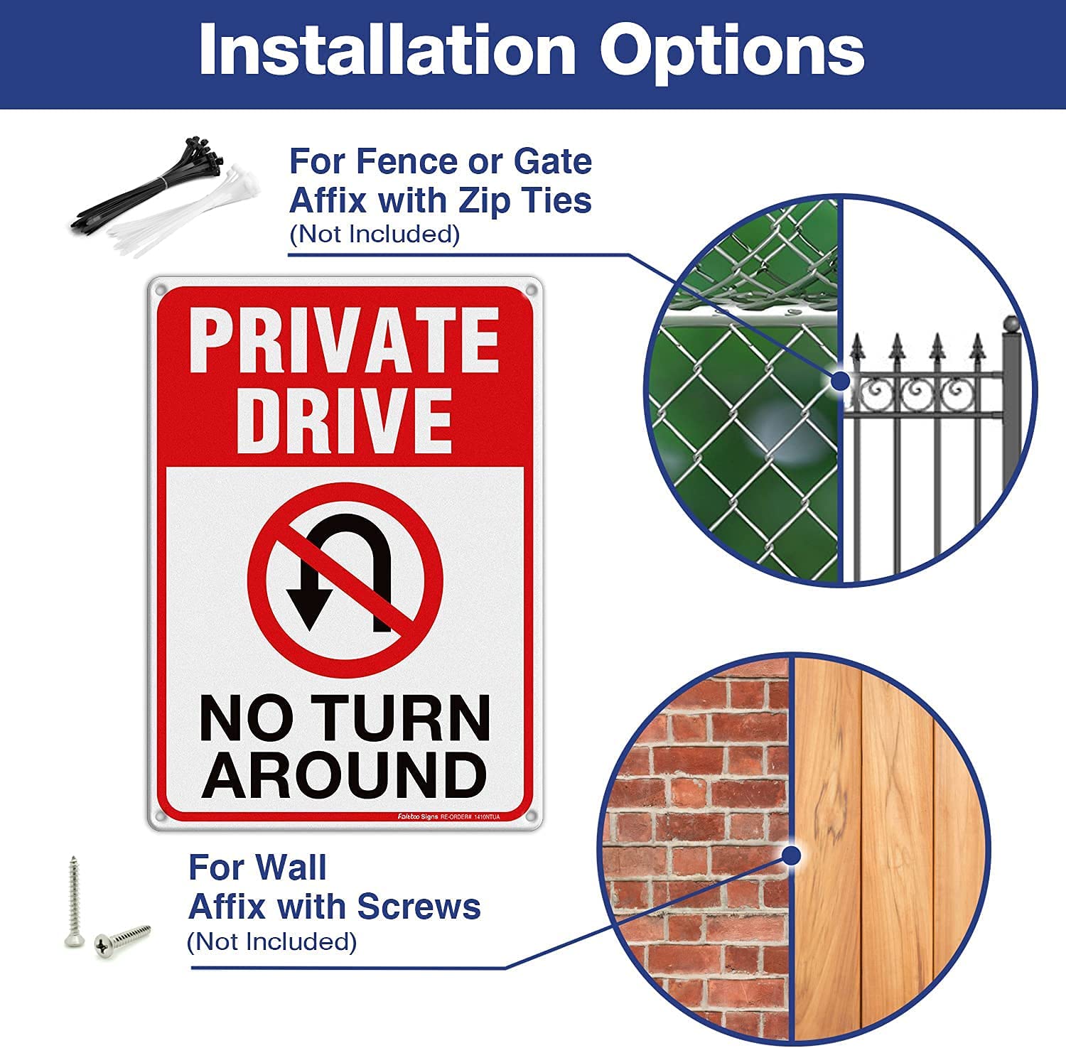 Private Drive Sign, No Turn Around Sign, Driveway Signs No Turnaround,