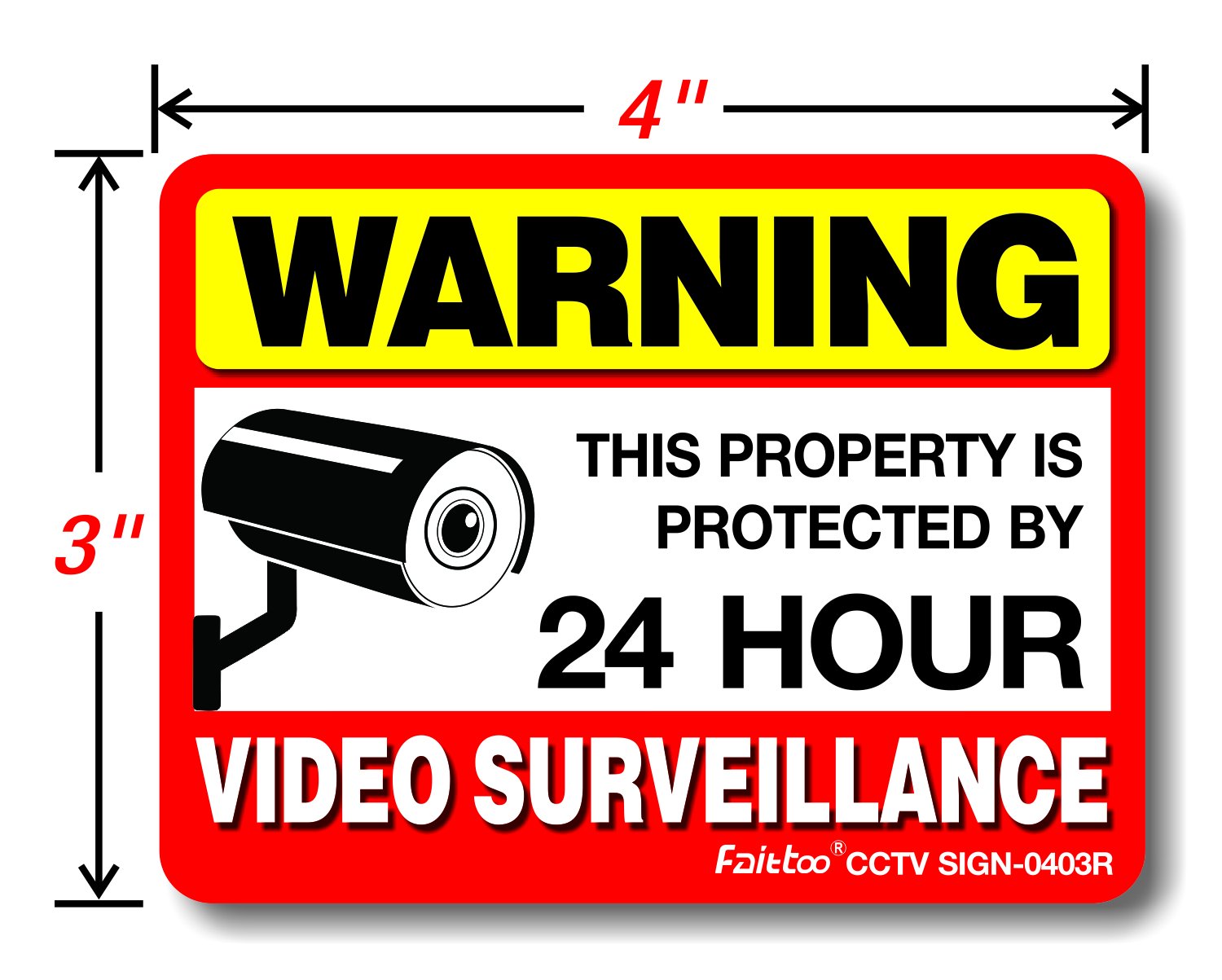 Video Surveillance Sign Reflective Sticker (8 Pack) - Decal Self Adhesive 4 x 3 Inches 4 Mil Vinyl Decal — Indoor &amp; Outdoor Use — UV Protected &amp; Waterproof — Sleek, Rounded Corners