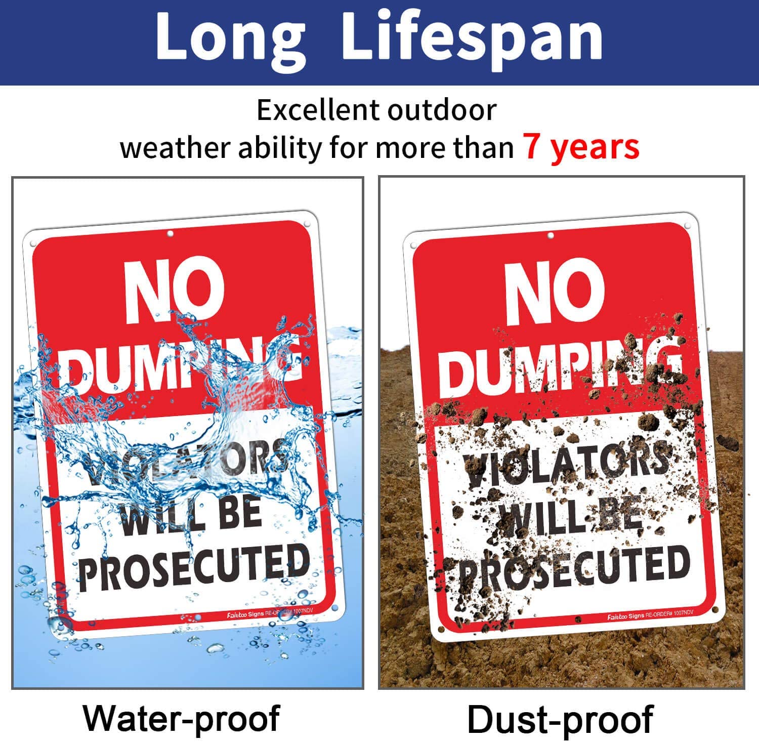 (2 Pack) No Dumping Sign, Violators Will Be Prosecuted Sign, 10" x 7" Rust Free .40 Aluminum, UV Protected, Weather Resistant, Waterproof, Durable Ink，Easy to Mount