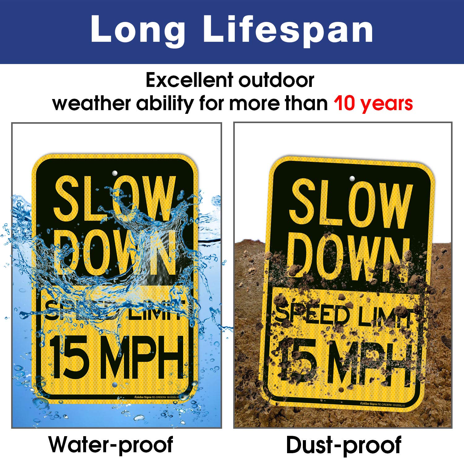 Slow Down Speed Limit 15 MPH Sign, Slow Down Sign, 18 x 12 Inches Engi