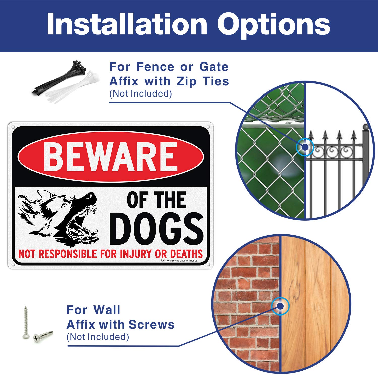Beware of Dog Sign Not Responsible for Injury or Death,10x7 Inch Rust Free Aluminum Metal Sign, Reflective, Fade Resistant,Weather Resistant, Easy to Mount