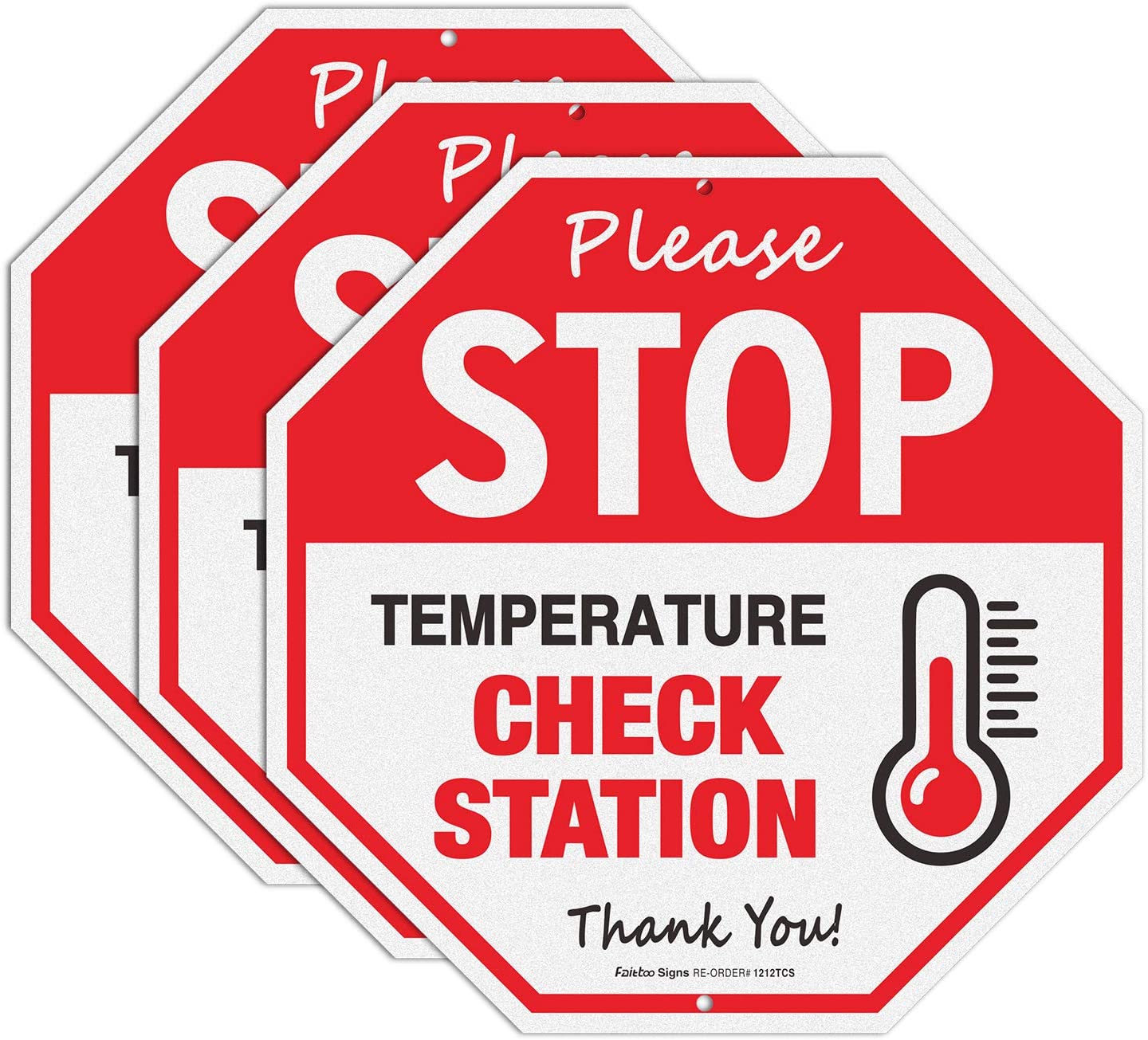 Stop Temperature Check Station Sign,12x12 Inch Octagon Rust Free Aluminum Metal Sign, Reflective, Weather/Fade Resistant,Easy to Mount,Indoor/Outdoor Use