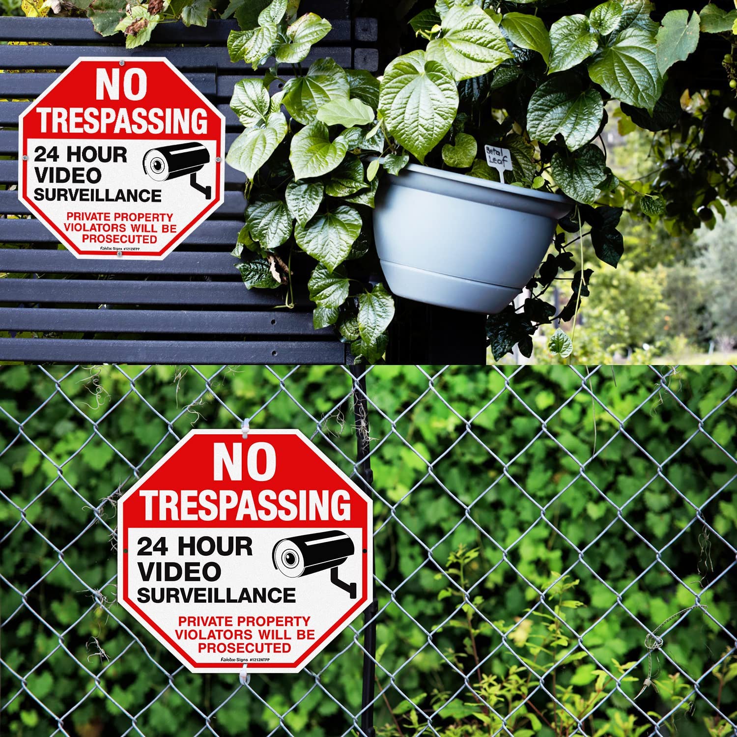 No Trespassing Sign Private Property Protected By Video Surveillance Violators Will Be Prosecuted Sign, 2-Pack 12 x 12 Inch Reflective Aluminum, UV Protected, Weather/Fade Resistant, Easy to Install