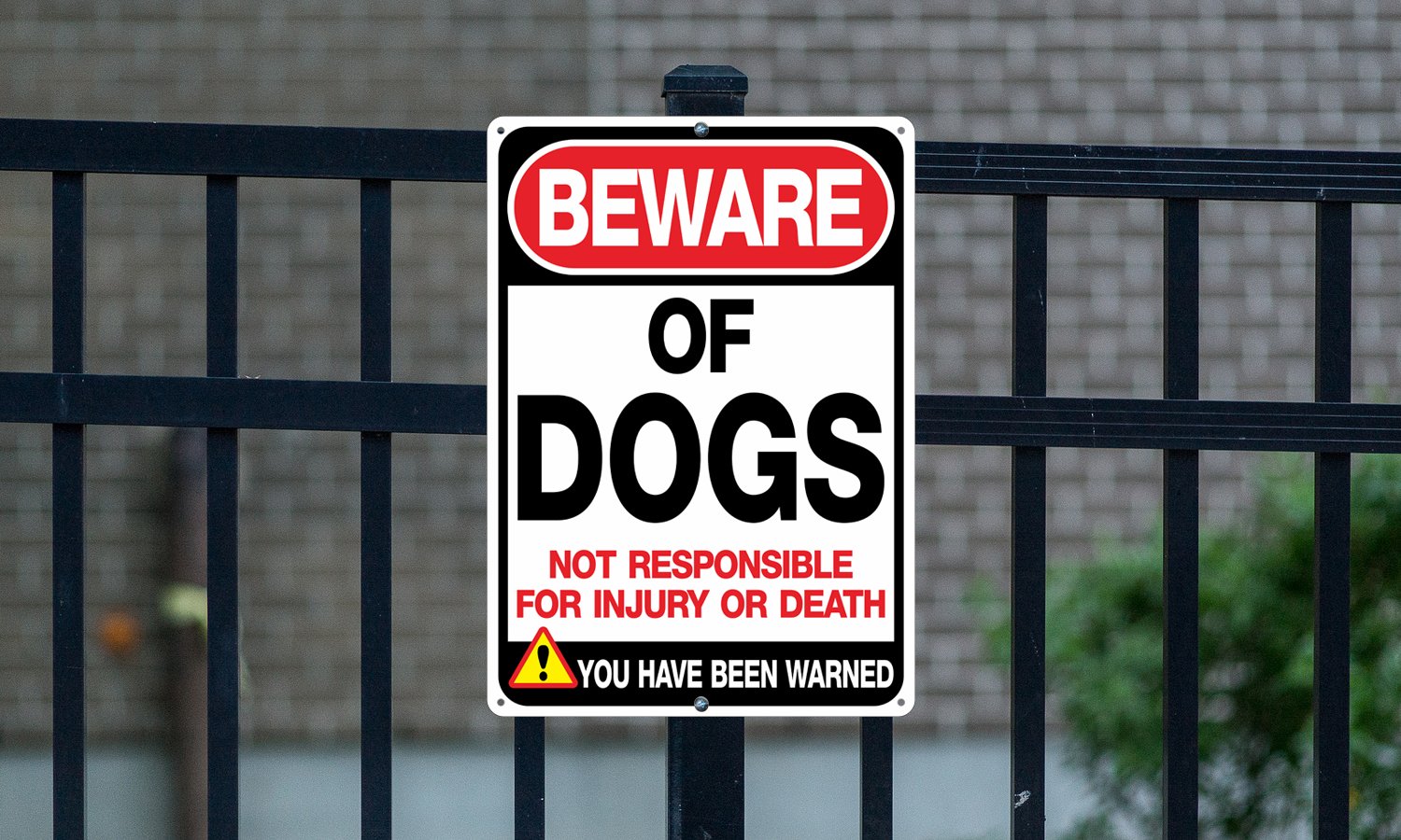 Beware of Dog Sign Not Responsible for Injury or Death,10x7 Inch Rust Free Aluminum Metal Sign, Reflective, Fade Resistant,Weather Resistant, Easy to Mount