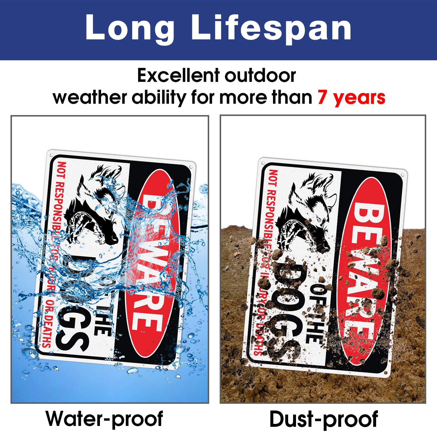 Beware of Dog Sign Not Responsible for Injury or Death,10x7 Inch Rust Free Aluminum Metal Sign, Reflective, Fade Resistant,Weather Resistant, Easy to Mount