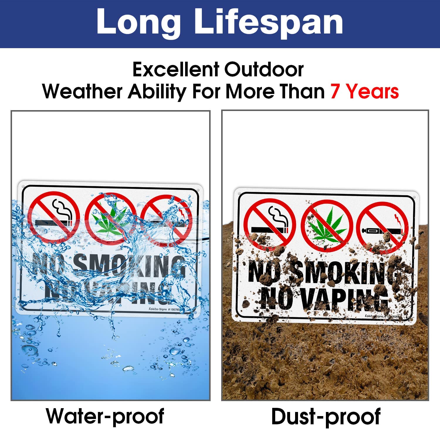 Faittoo No Smoking No Vaping Sign, No Smoking Vaping Symbol Signs, 10 x 7 Inches, Rust Free Aluminum, Reflective, UV Protected, Weather/Fade Resistant, Easy to Install, Indoor/ Outdoors Use