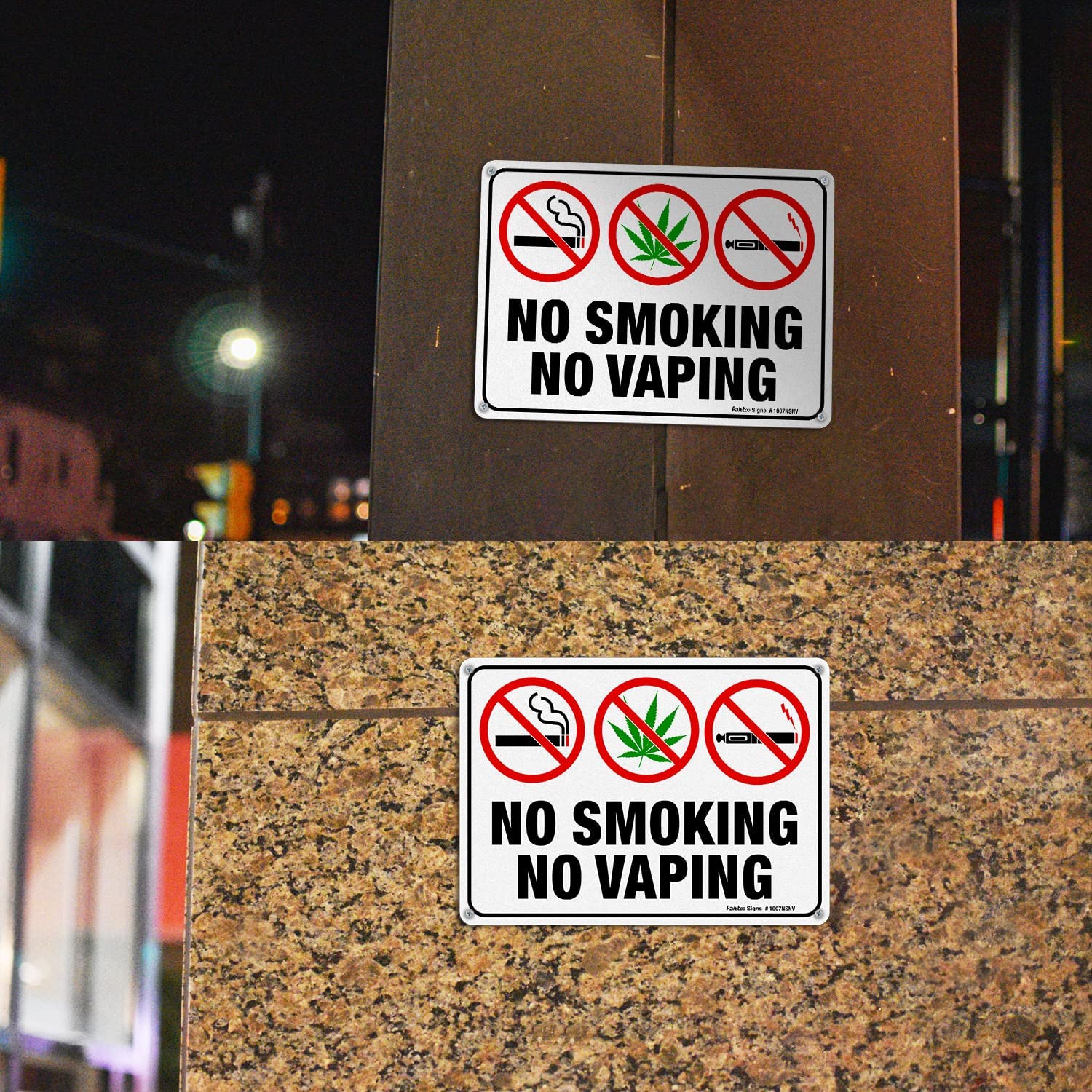 Faittoo No Smoking No Vaping Sign, No Smoking Vaping Symbol Signs, 10 x 7 Inches, Rust Free Aluminum, Reflective, UV Protected, Weather/Fade Resistant, Easy to Install, Indoor/ Outdoors Use