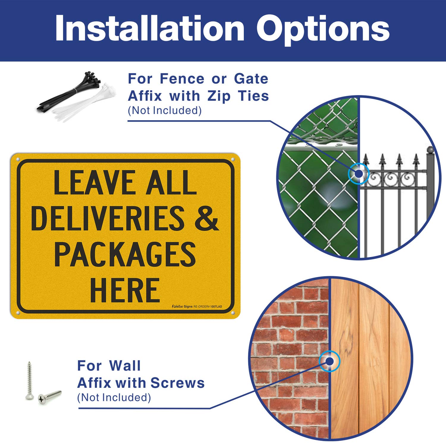 Leave all Deliveries &amp; Packages Here Sign,10x7 Inch Rust Free Aluminum Metal Sign, Reflective, Fade/Weather Resistant, Easy to Mount, UV Protected, Indoor/Outdoor Use