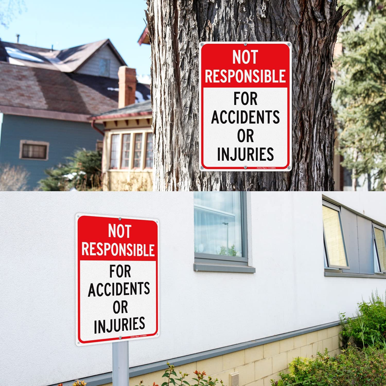 Faittoo Not Responsible for Accidents or Injuries Sign, Enter at Your Own Risk Warning Sign, 14 x 10 Inch Reflective Rust Free Aluminum Sign, Weather/Fade Resistant, Easy to Install, Outdoors Use