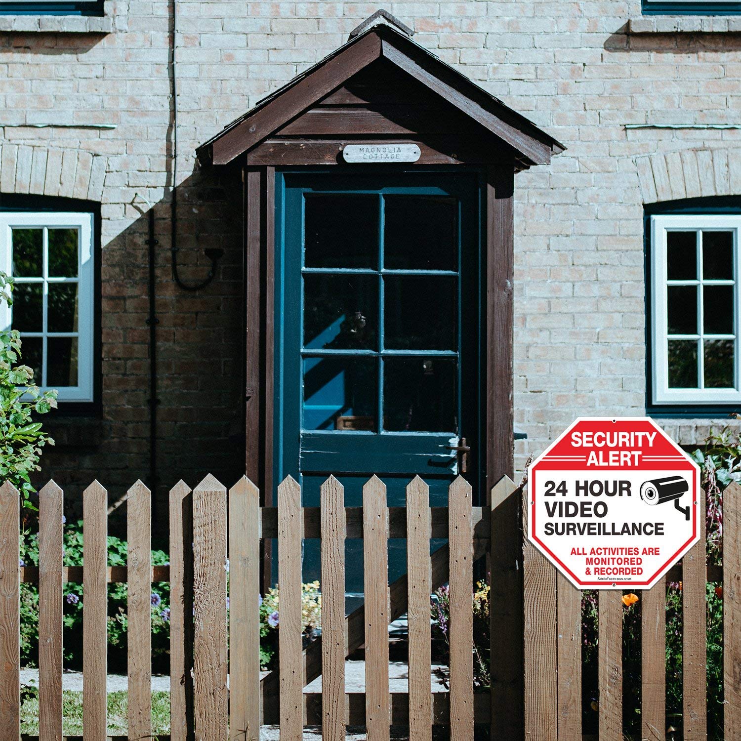 2-Pack Video Surveillance Sign, 10 x 10 Rust Free .040 Aluminum Security Warning Reflective Metal Signs, Indoor or Outdoor Use for Home Business CCTV Security Camera, UV Protected &amp; Waterproof,Red