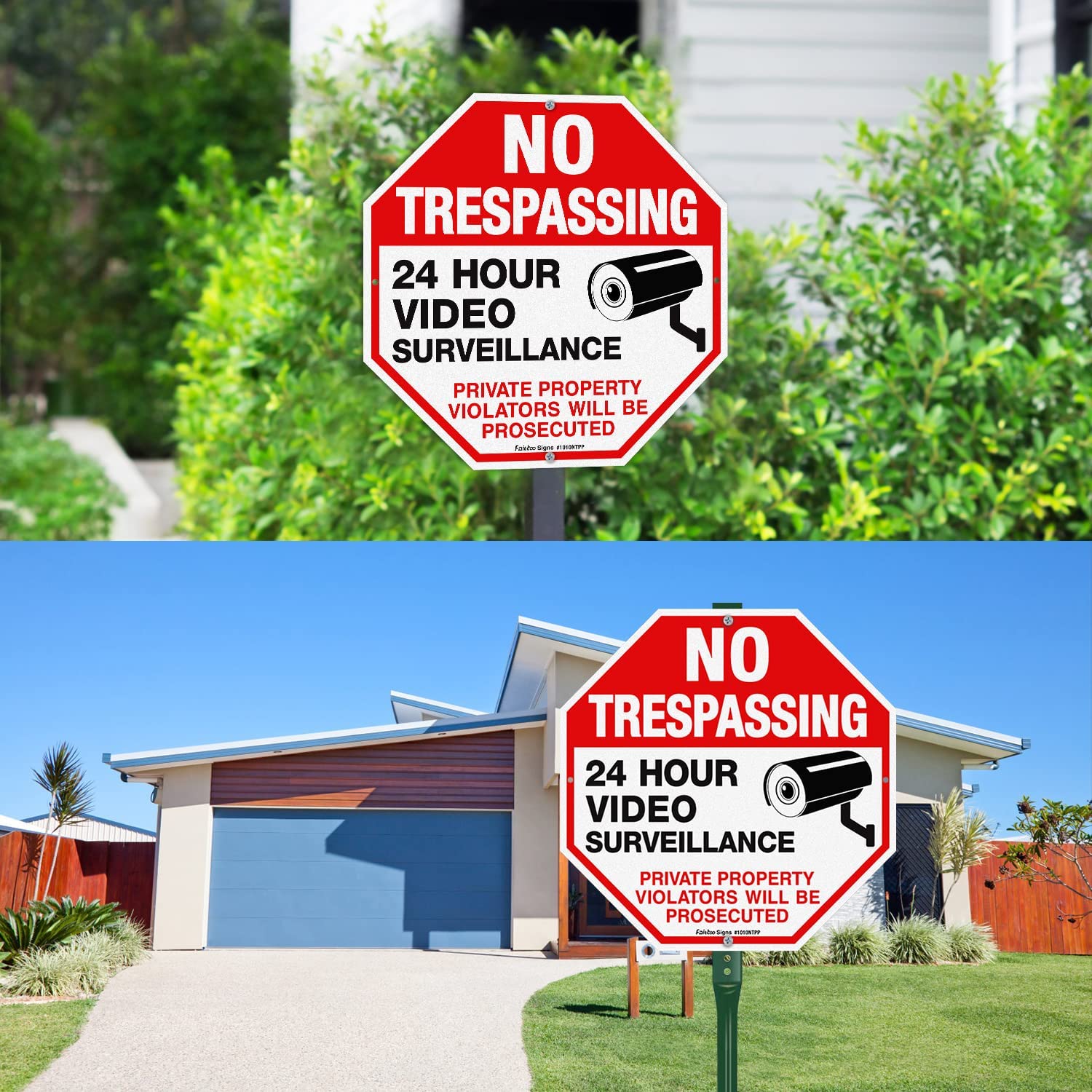 No Trespassing Sign Private Property Protected By Video Surveillance Violators Will Be Prosecuted Sign, 10 x 10 Inch Reflective Aluminum, UV Protected, Weather/Fade Resistant, Easy to Install