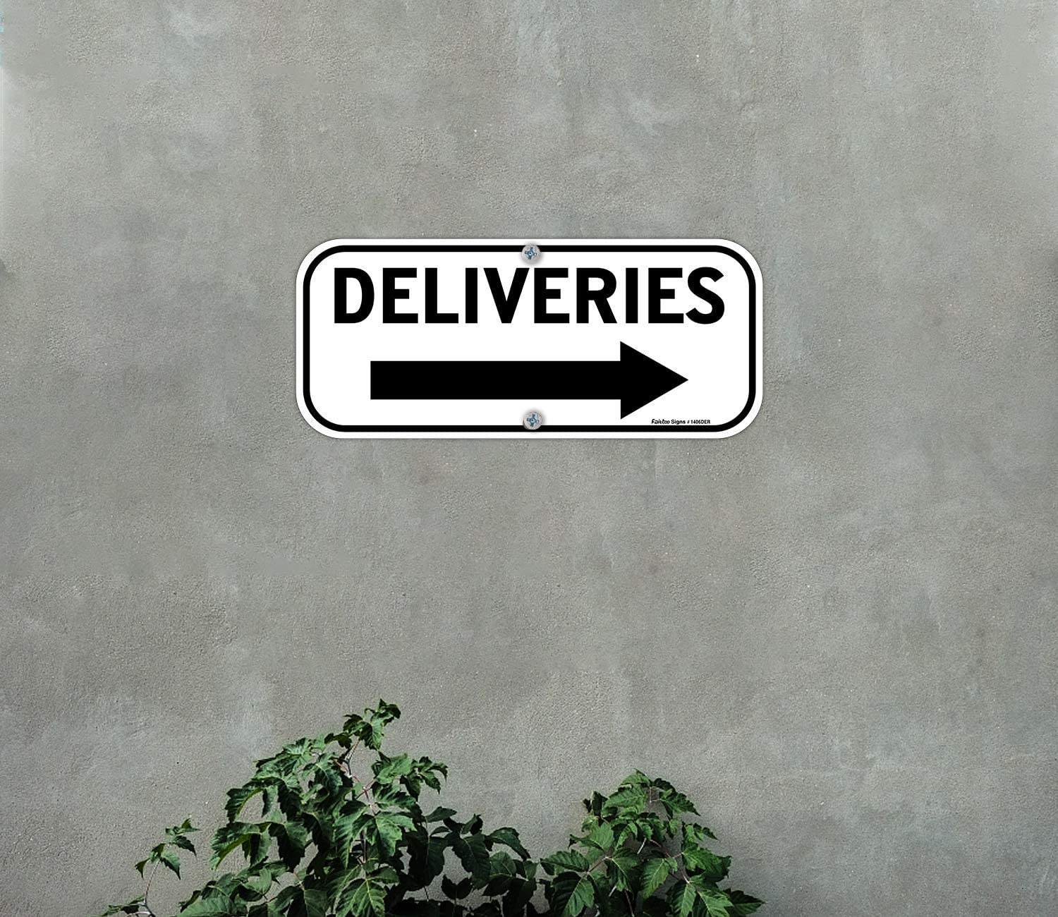 Deliveries Sign with Arrow,  Rectangle Rust Free Aluminum Metal Sign,Weather/Fade Resistant,Easy to Mount,Black on White,Indoor/Outdoor Use (Left)