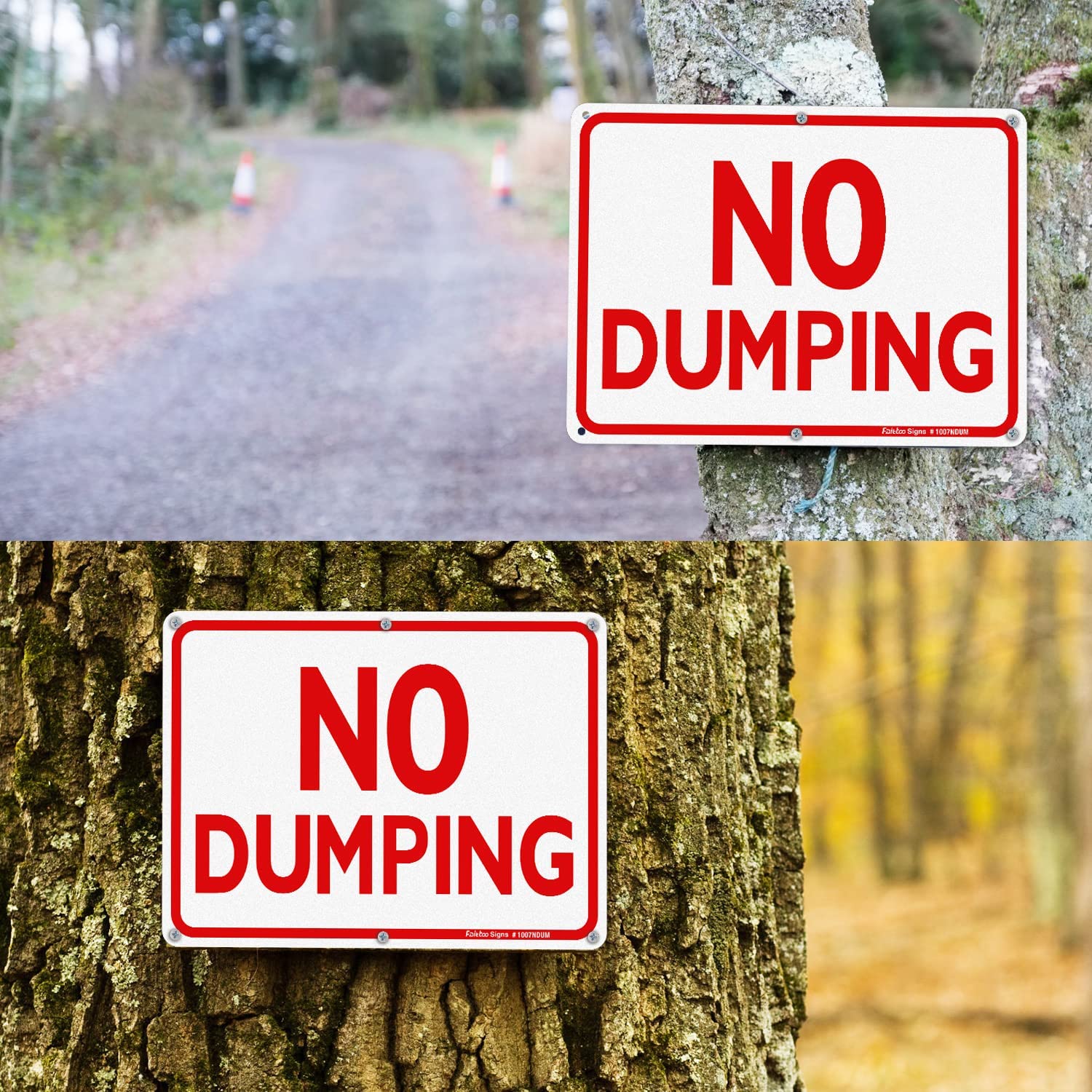 Faittoo No Dumping Sign, 2-Pack 10 x 7 Inch Reflective Rust Free Aluminum, UV Protected, Weather/Fade Resistant, Easy to Install and Read, Indoor/ Outdoors Use