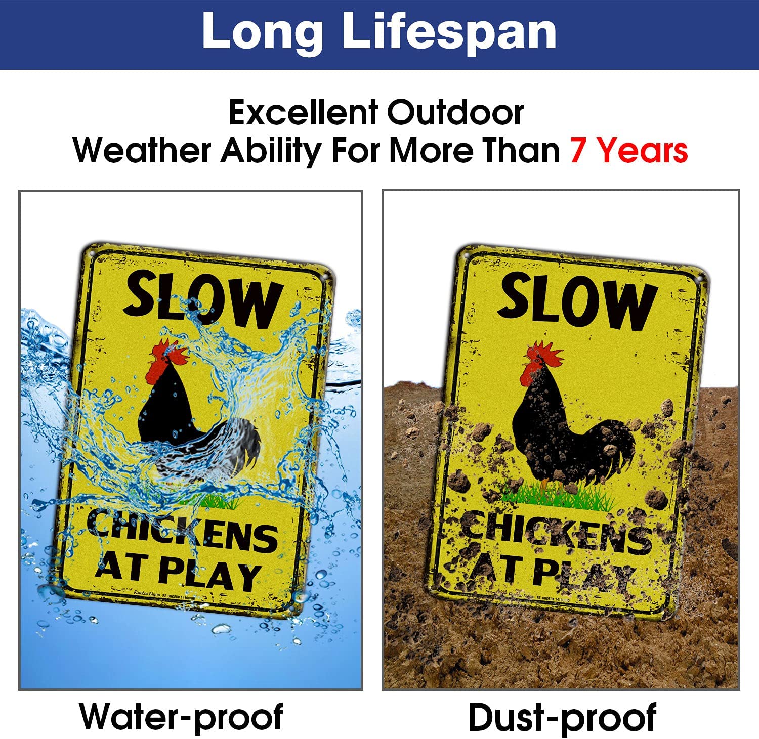 Slow Chickens at Play Caution or Chicken Crossing Sign, 14x10 Inch Rust Free Aluminum Metal Sign,Reflective,Fade Resistant,UV Protected,Weatherproof Up to 7 Years Indoor/Outdoor Use